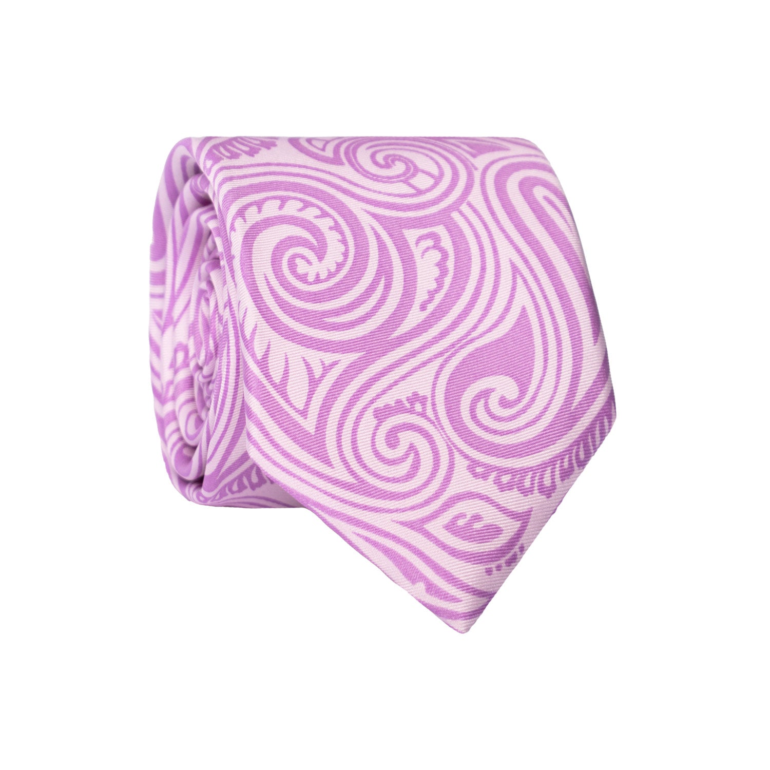 Cravatta Stampa di Seta Lilla Paisley Viola 7351 Graffeo Cravatte Made in Italy Rotolo
