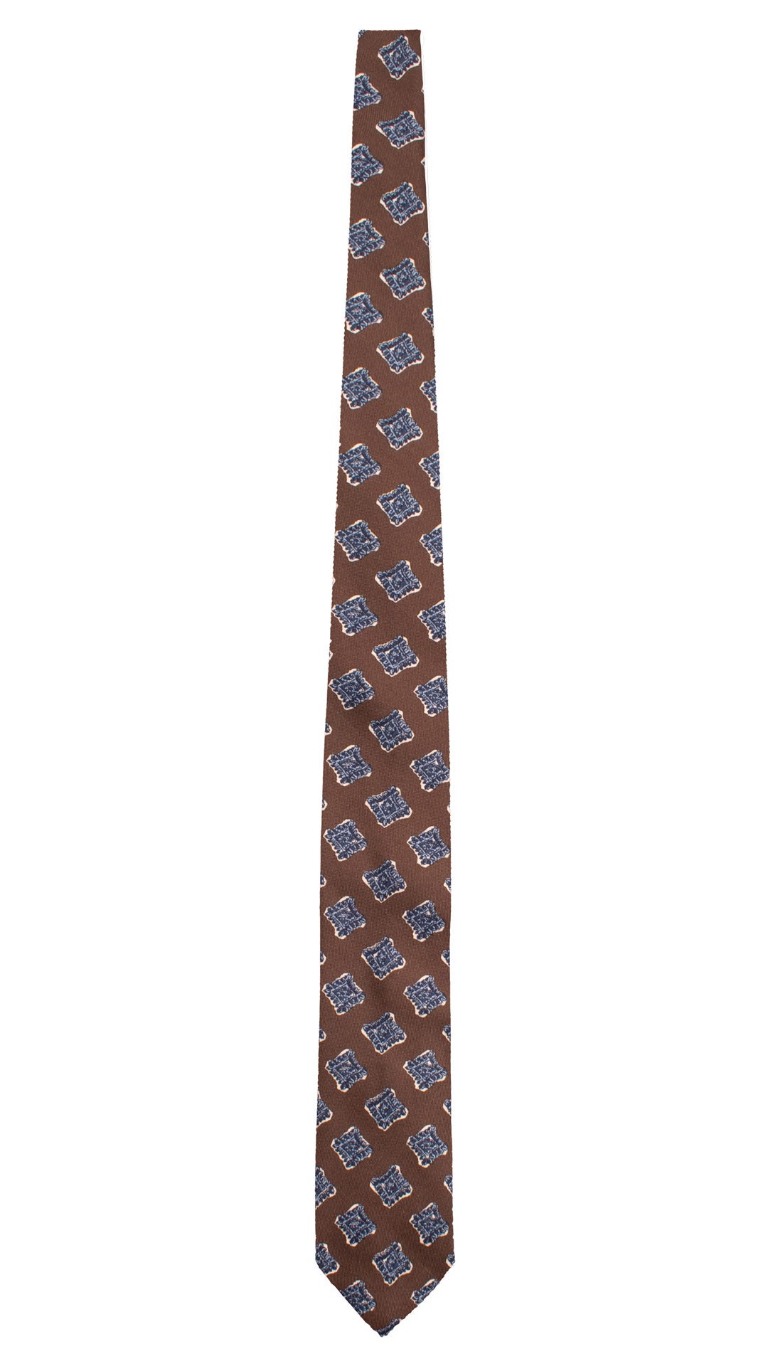 Cravatta Stampa di Seta Marrone Fantasia Blu Navy Celeste Bianco AN8093 Made in Italy Graffeo Cravatte Intera