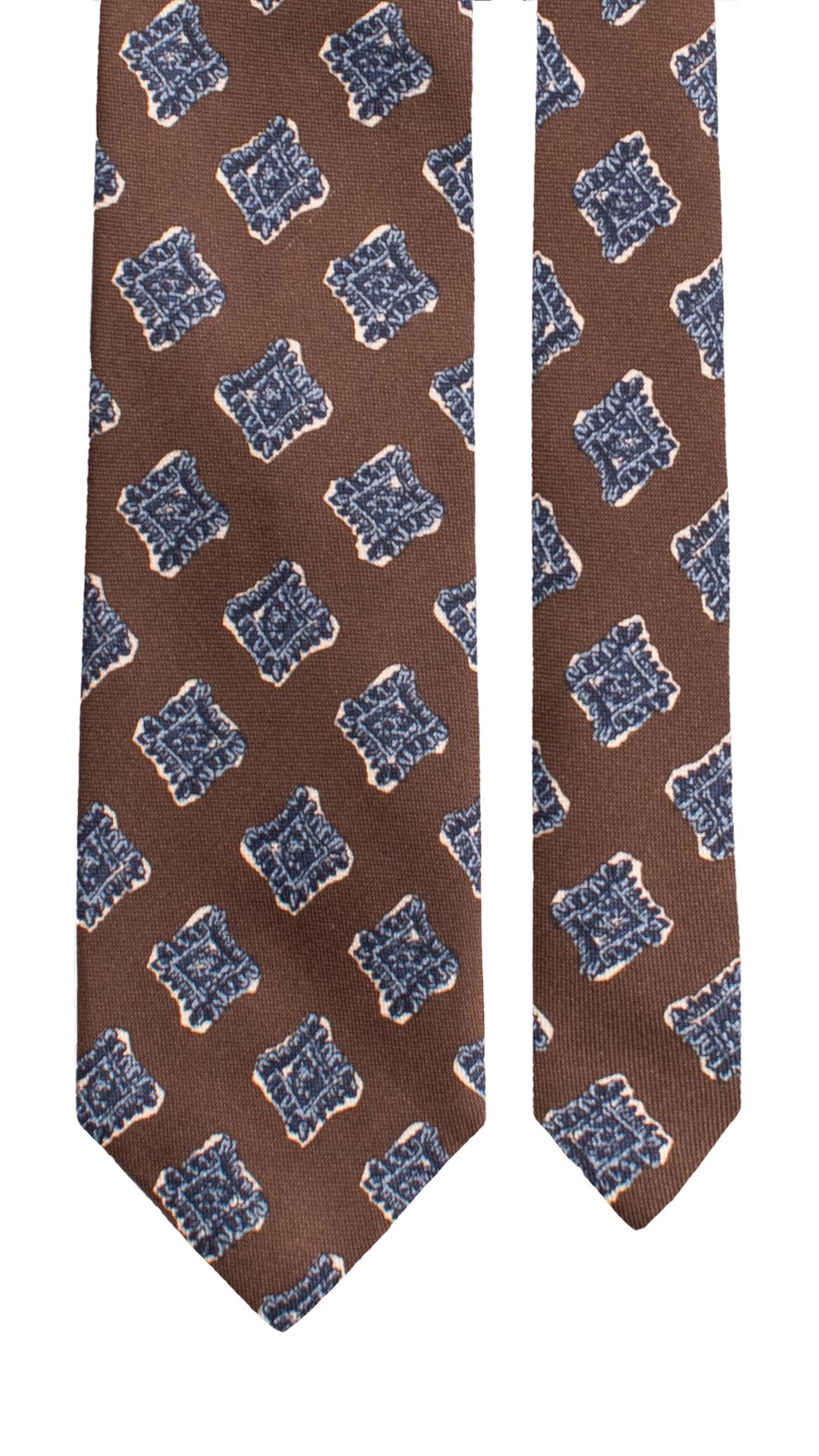 Cravatta Stampa di Seta Marrone Fantasia Blu Navy Celeste Bianco AN8093 Made in Italy Graffeo Cravatte Pala