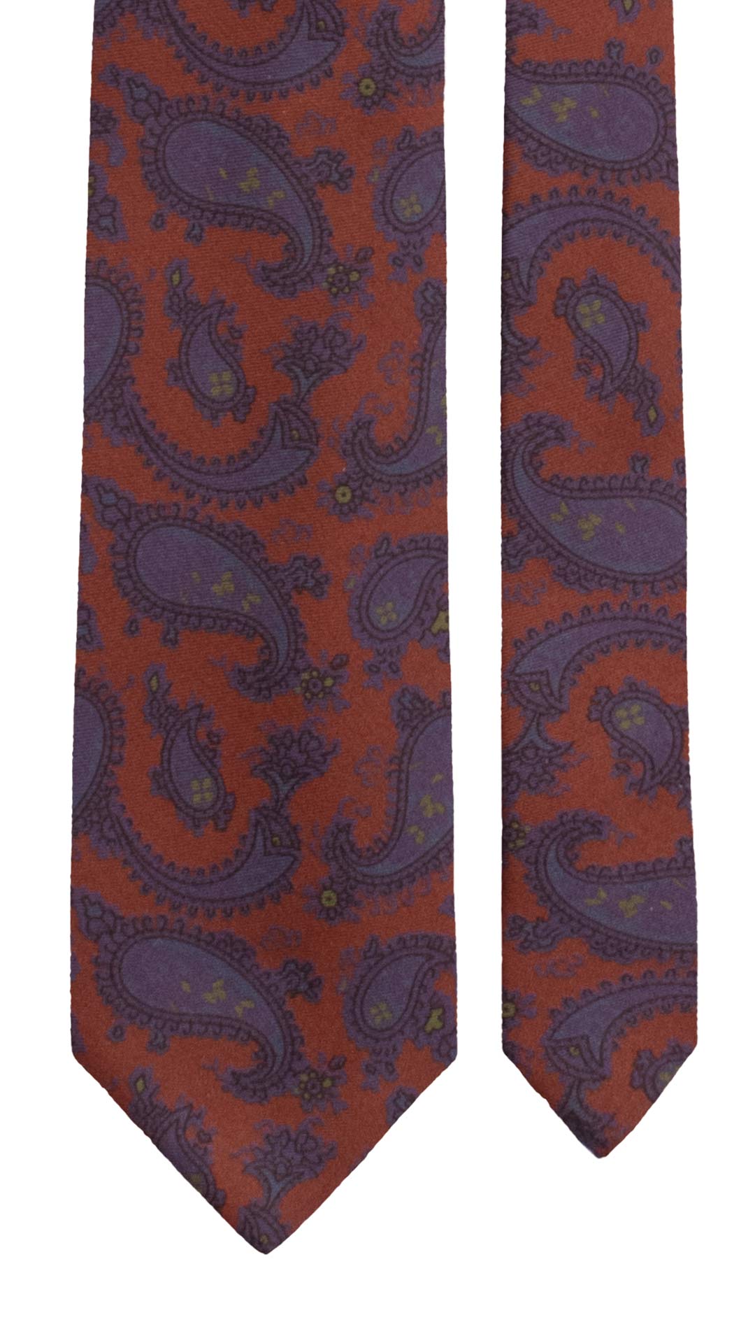 Cravatta Stampa di Seta Marrone Paisley Viola Verde Indaco AN7745 Made in Italy Graffeo Cravatte Pala