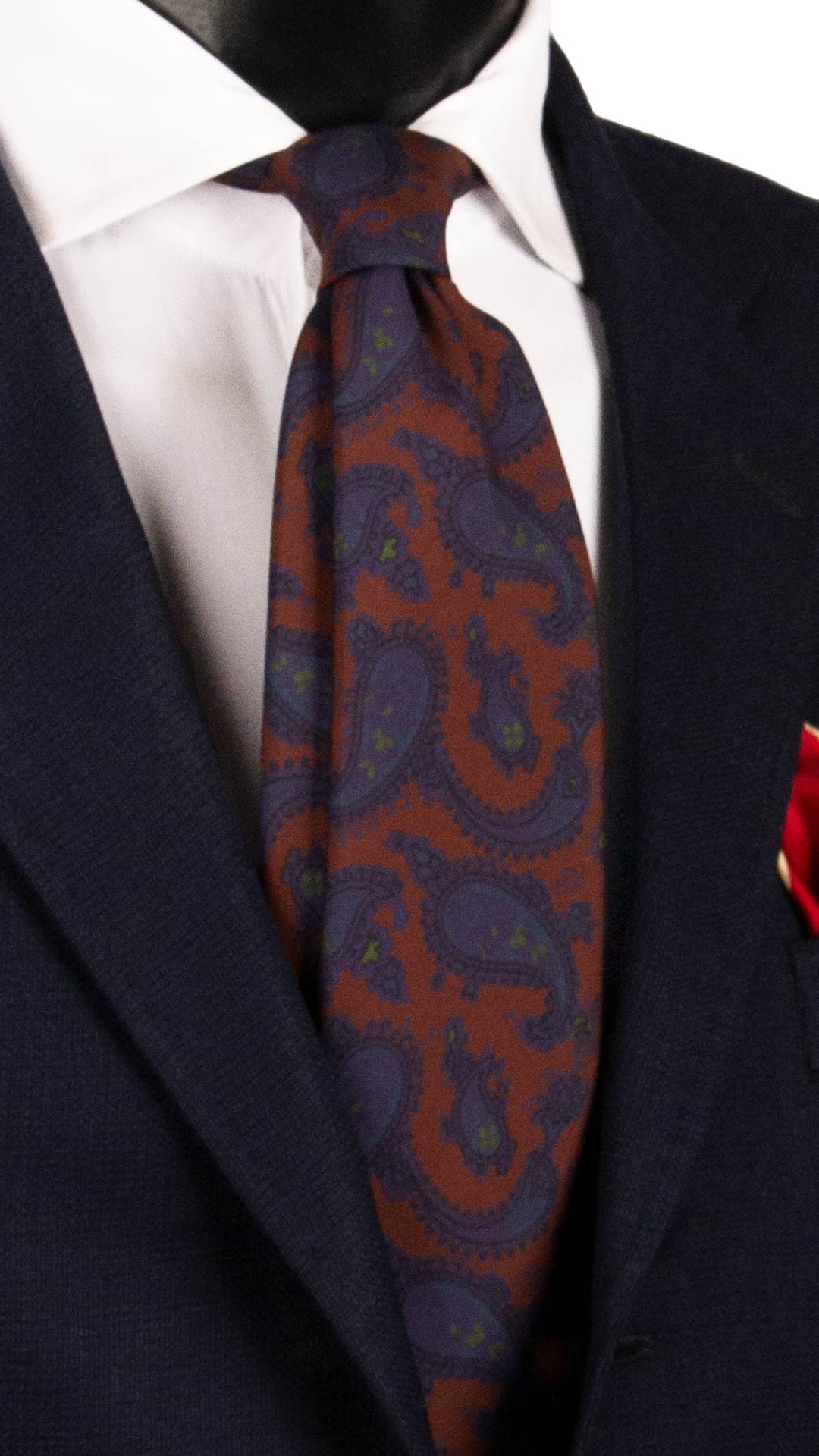 Cravatta Stampa di Seta Marrone Paisley Viola Verde Indaco AN7745 Made in Italy Graffeo Cravatte