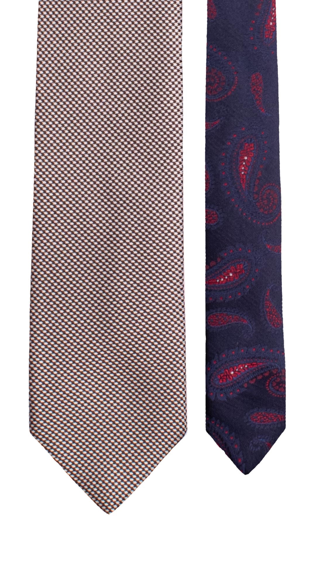 Cravatta Stampa di Seta Pied de Poule Marrone Bianco Nodo in Contrasto Marrone N3300 Pala