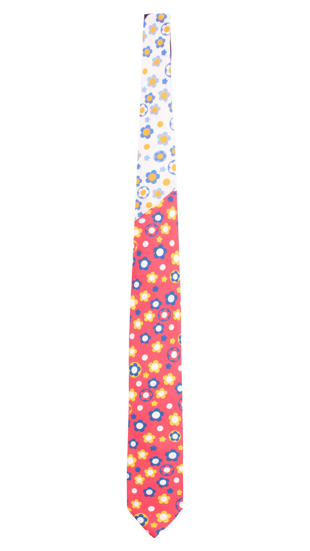 Cravatta Stampa di Seta Rosa Corallo a Fiori Multicolor Nodo in Contrasto Bianco a Fiori Multicolor N3264 Made in Italy Graffeo Cravatte Intera
