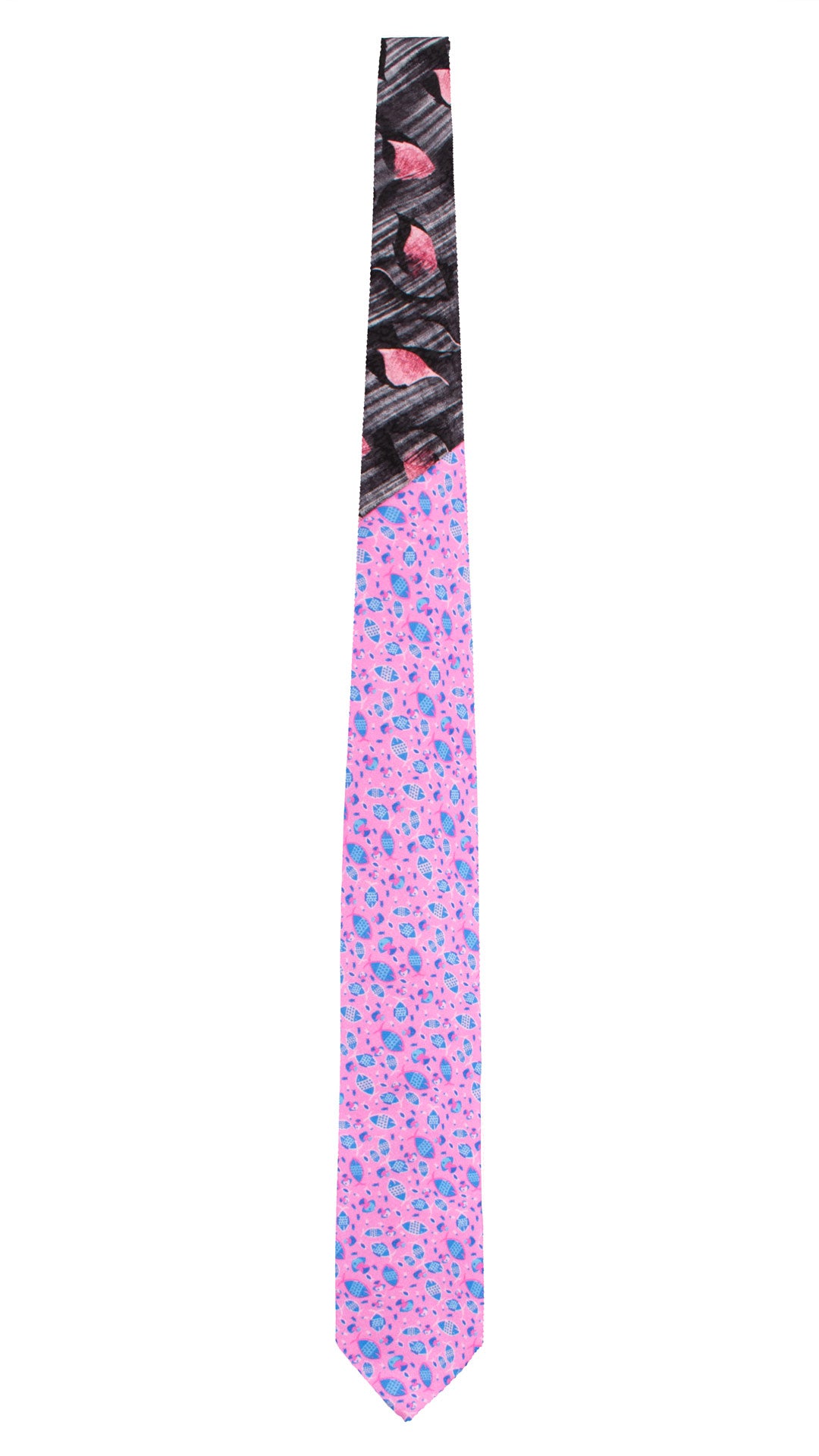 Cravatta Stampa di Seta Rosa Fantasia Azzurra Magenta Bianca Nodo in Contrasto Nero Fantasia Bianco Vinaccia N3316 Graffeo Cravatte Made in Italy Intera
