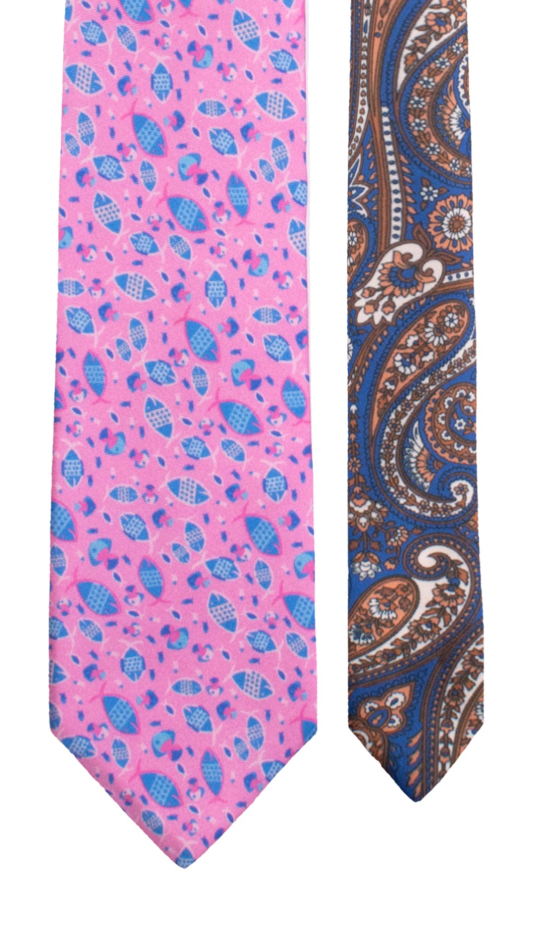 Cravatta Stampa di Seta Rosa Fantasia Azzurra Magenta Bianca Nodo in Contrasto Nero Fantasia Bianco Vinaccia N3316 Graffeo Cravatte Made in Italy Pala
