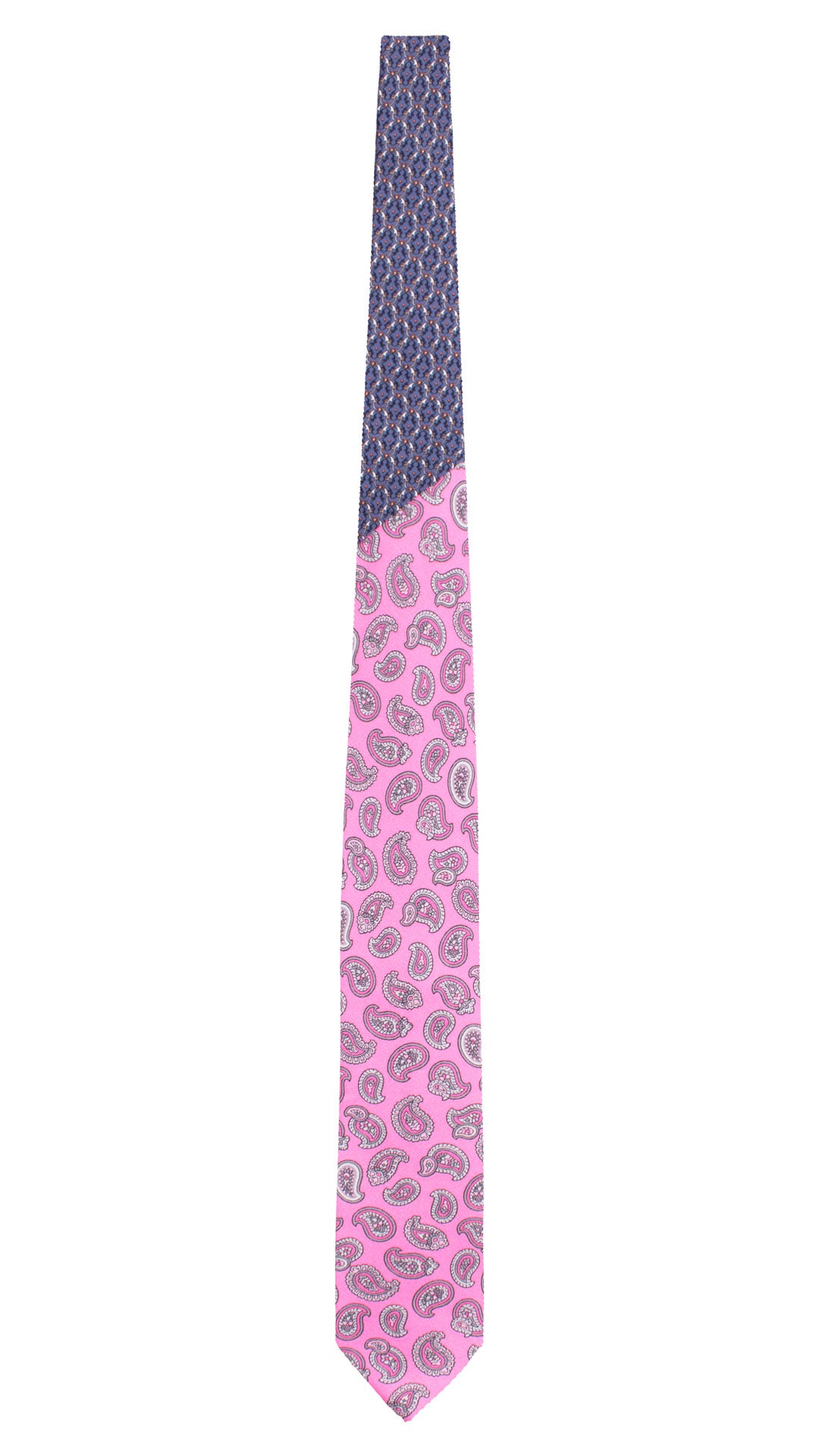 Cravatta Stampa di Seta Rosa Paisley Grigio Magenta Rosa chiaro Nodo in Contrasto Blu Avio Fantasia Multicolor N3308 Made In Italy Graffeo Cravatte Intera