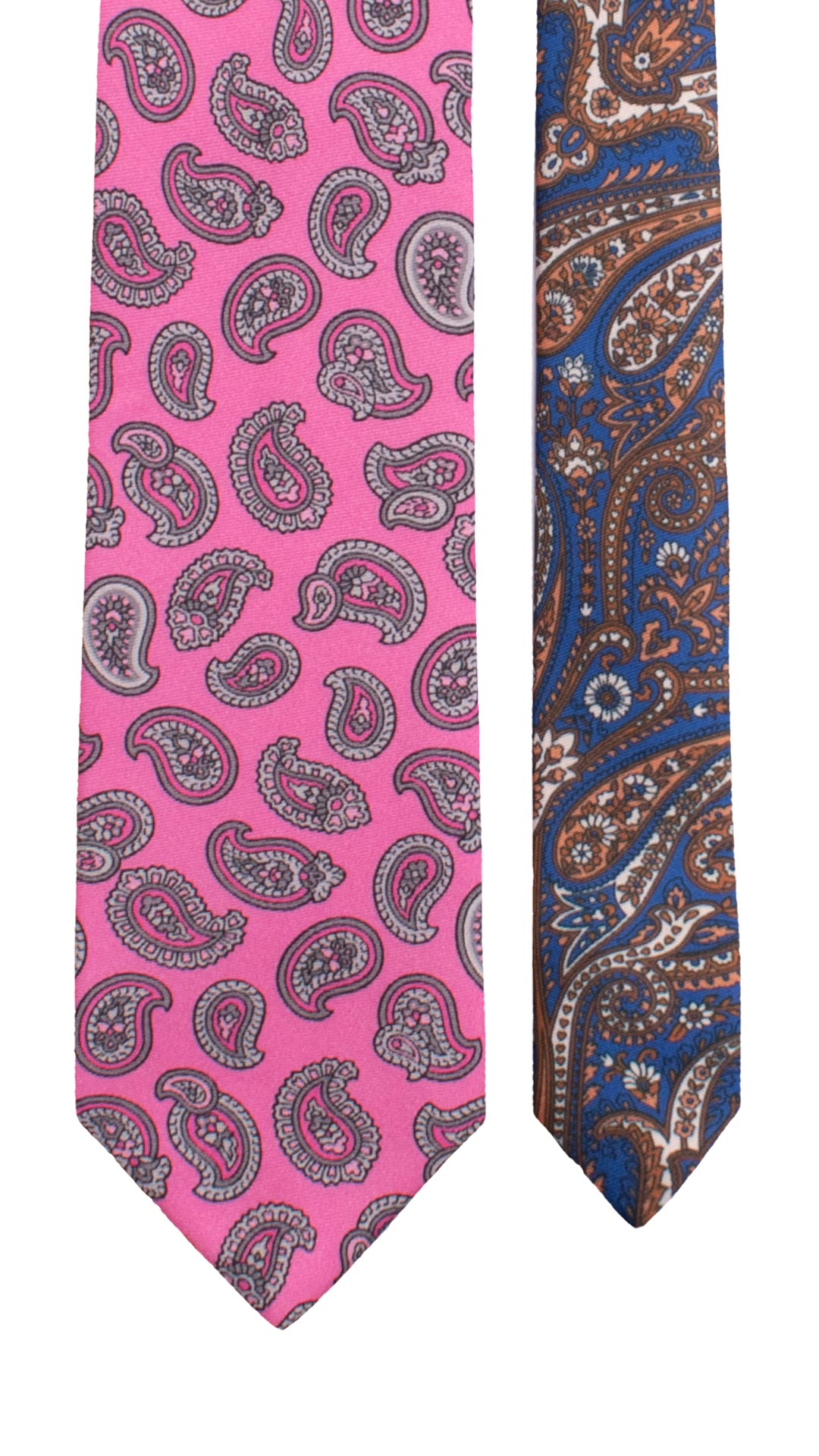 Cravatta Stampa di Seta Rosa Paisley Grigio Magenta Rosa chiaro Nodo in Contrasto Blu Avio Fantasia Multicolor N3308 Made In Italy Graffeo Cravatte Pala