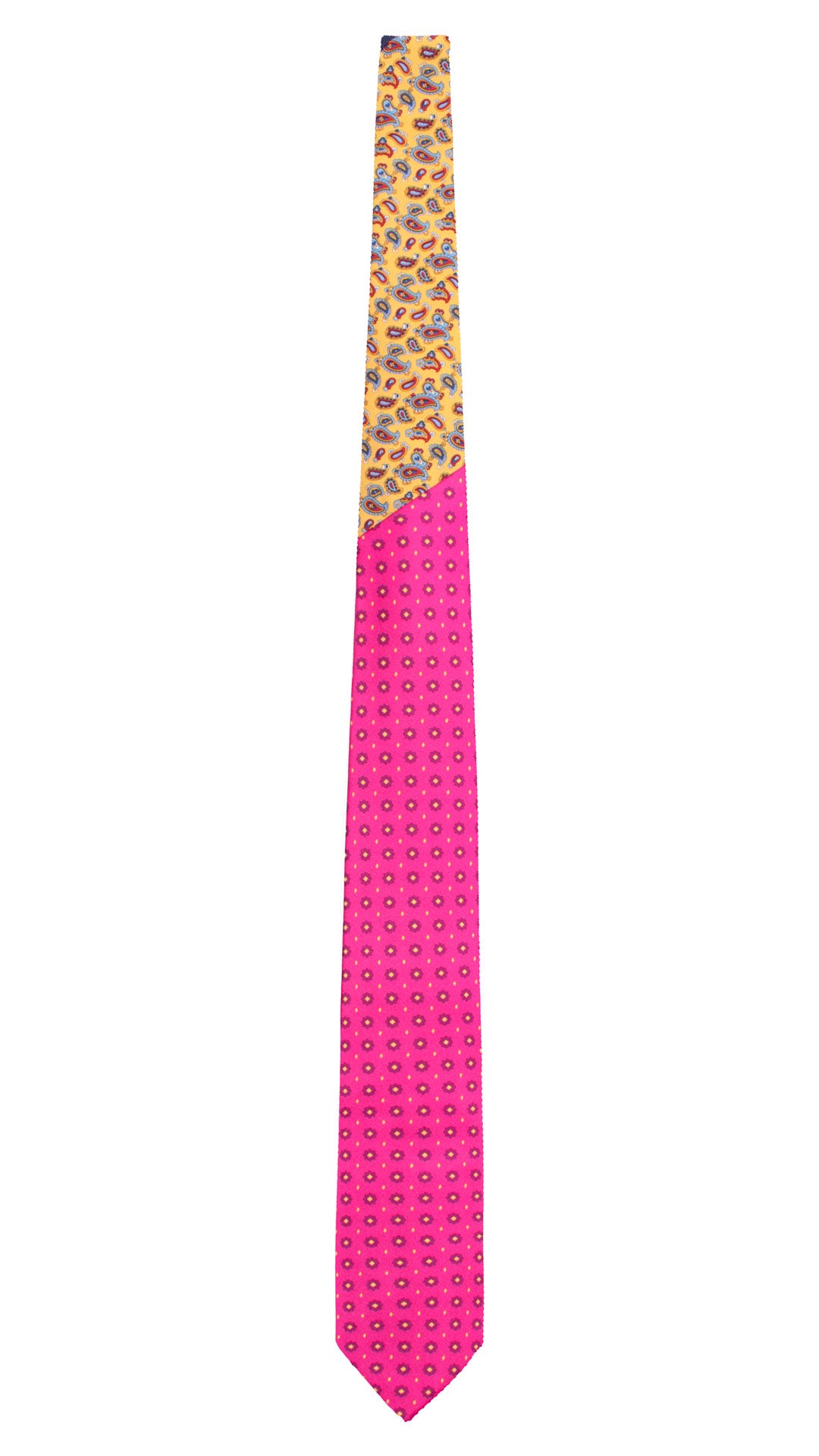 Cravatta Stampa di Seta Rosa Shocking Fantasia Viola Giallo Nodo in Contrasto Senape Paisley Multicolor N3270 Made in Italy Graffeo Cravatte Intera