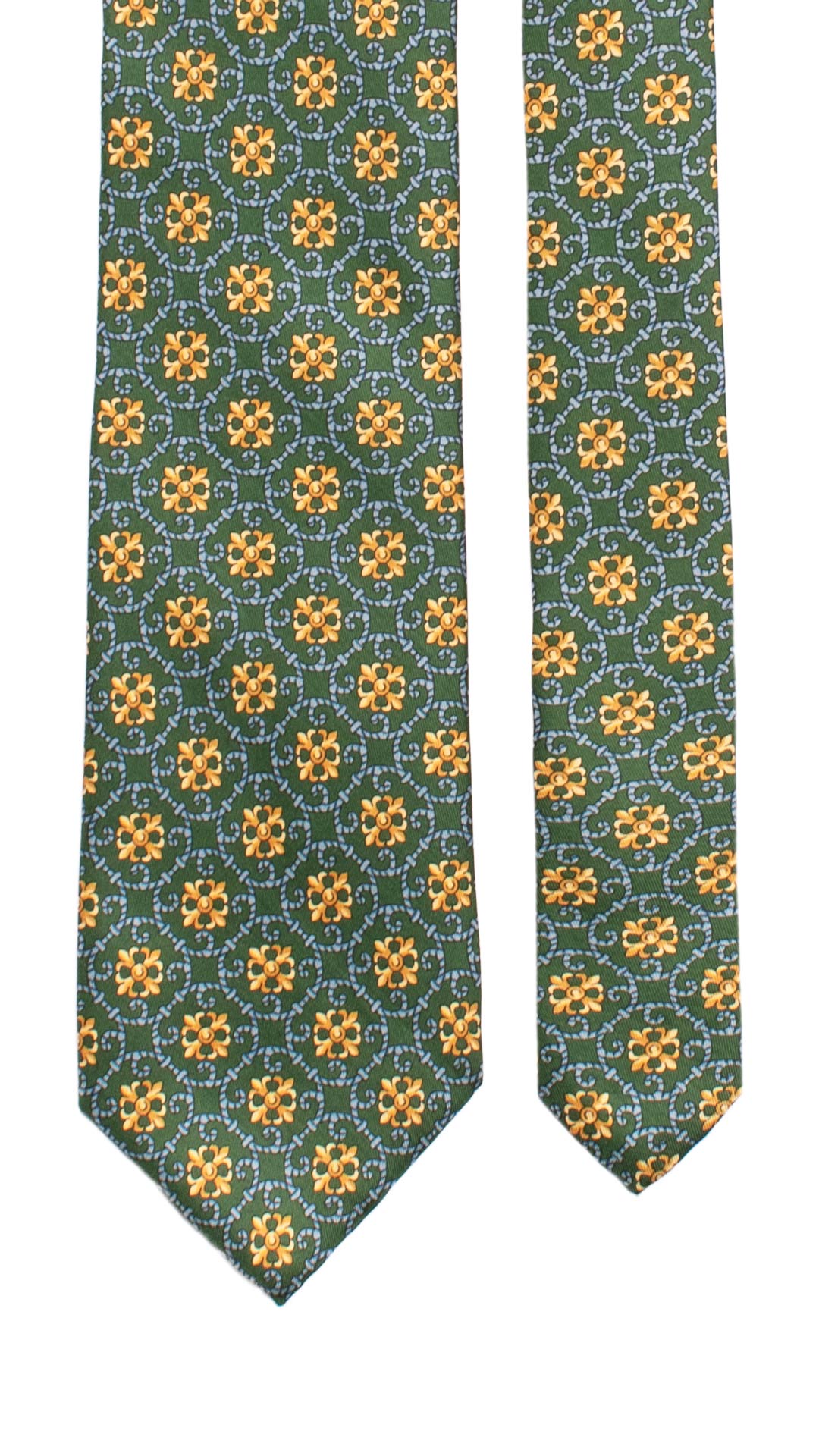 Cravatta Stampa di Seta Verde Fantasia Giallo Oro Avio 7314 Graffeo Cravatte Made in Italy Pala