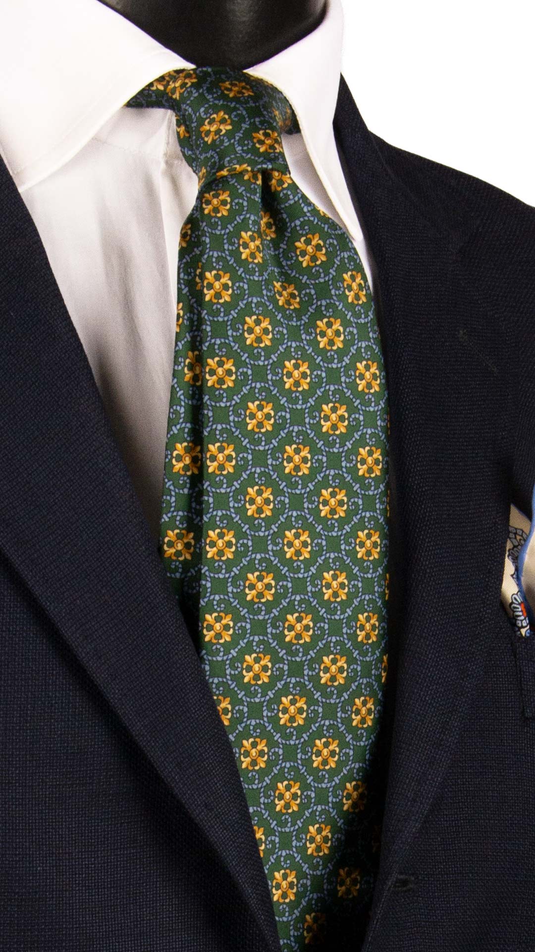 Cravatta Stampa di Seta Verde Fantasia Giallo Oro Avio 7314 Graffeo Cravatte Made in Italy