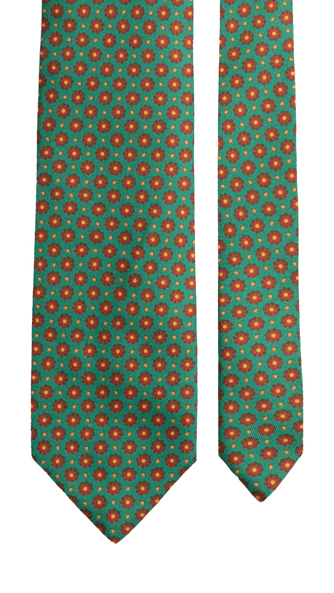 Cravatta Stampa di Seta Verde Fantasia Ruggine Arancione 7532 Made in Italy Graffeo Cravatte Pala