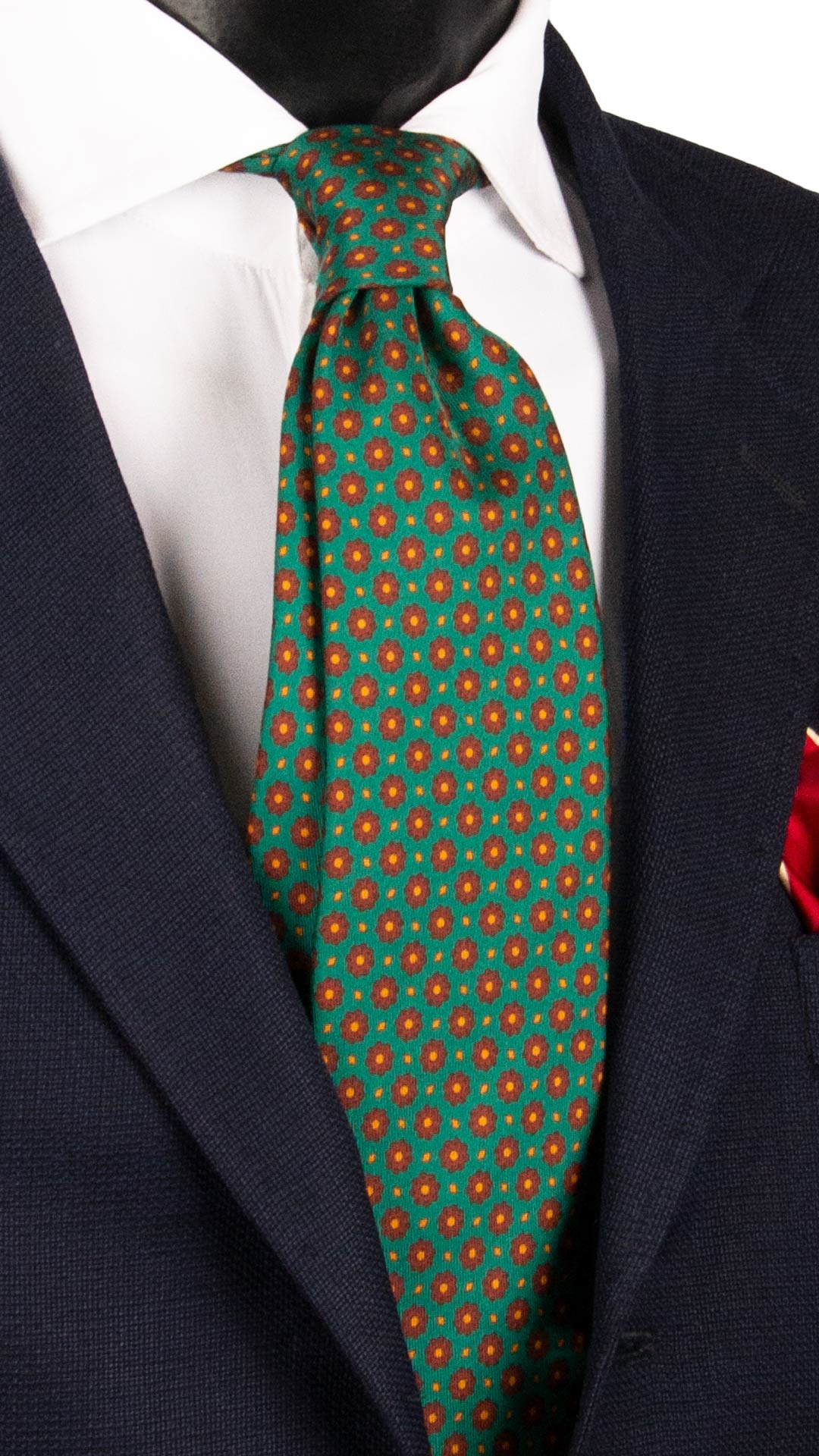 Cravatta Stampa di Seta Verde Fantasia Ruggine Arancione 7532 Made in Italy Graffeo Cravatte