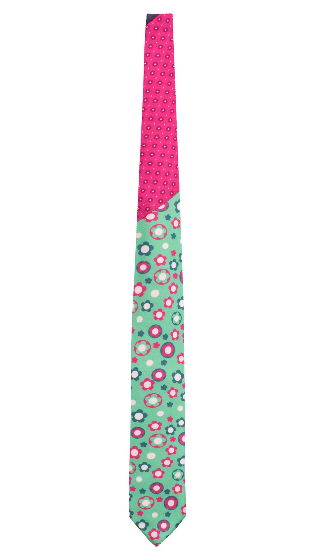 Cravatta Stampa di Seta Verde Mela a Fiori Multicolor Nodo in Contrasto Rosa Shocking Fantasia Viola Giallo N3321 Graffeo Cravatte Made in Italy Intera