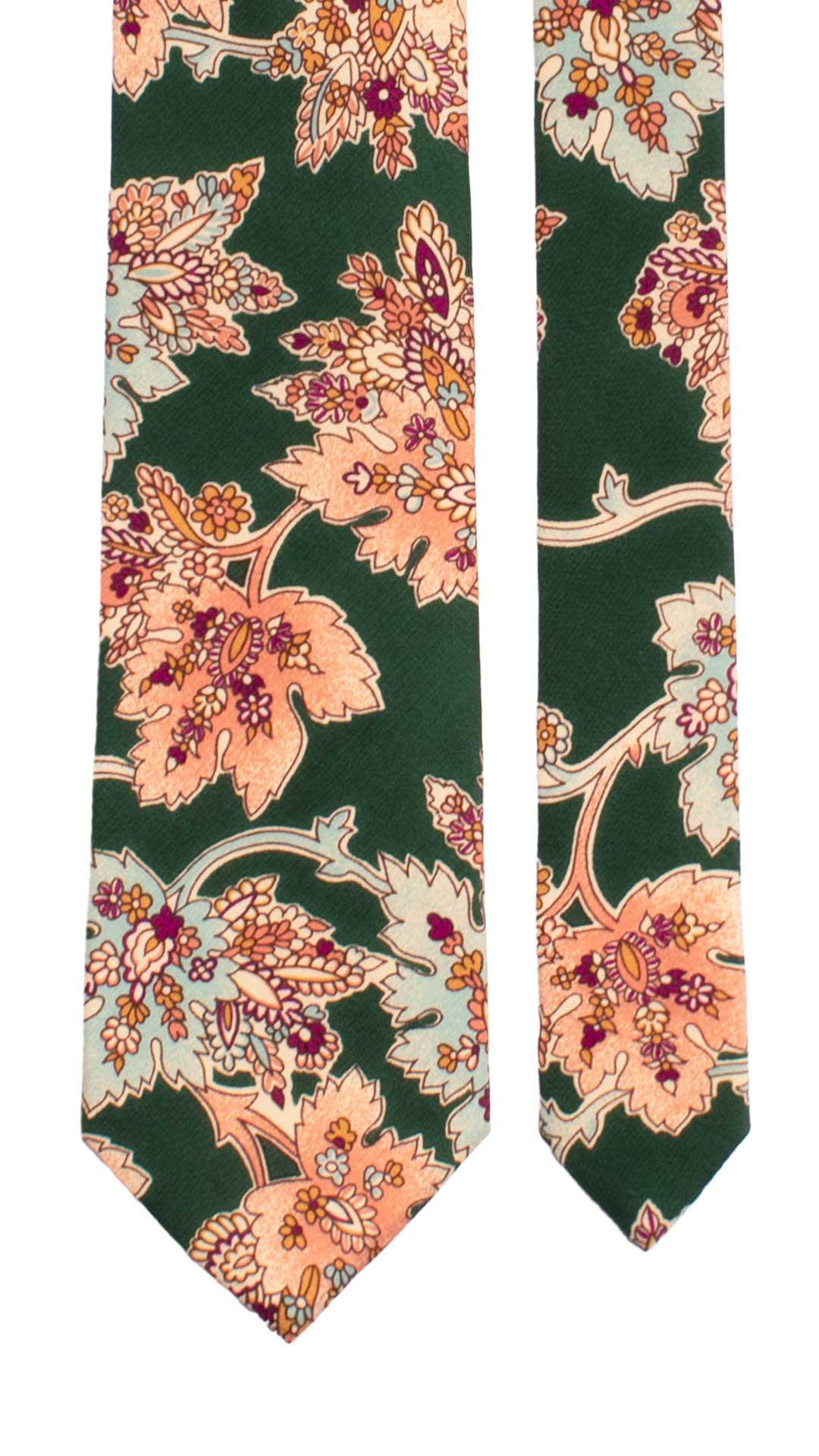 Cravatta Stampa di Seta Verde a Fiori Multicolor 7316 Made in Italy Graffeo Cravatte Pala