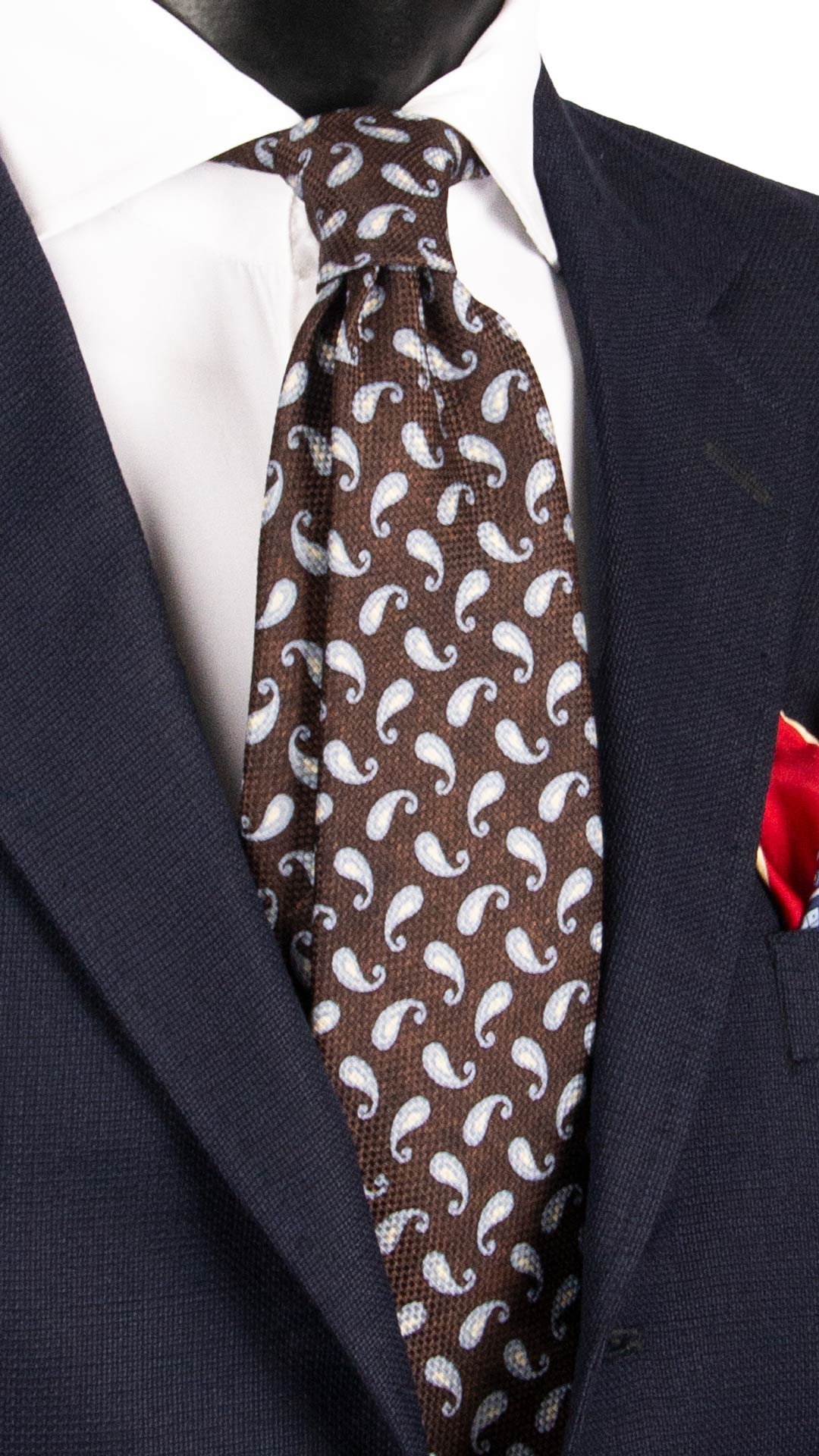 Cravatta Stampa in Seta Lino Marrone Paisley Celeste Bianco AN7616 Made in Italy Graffeo Cravatte