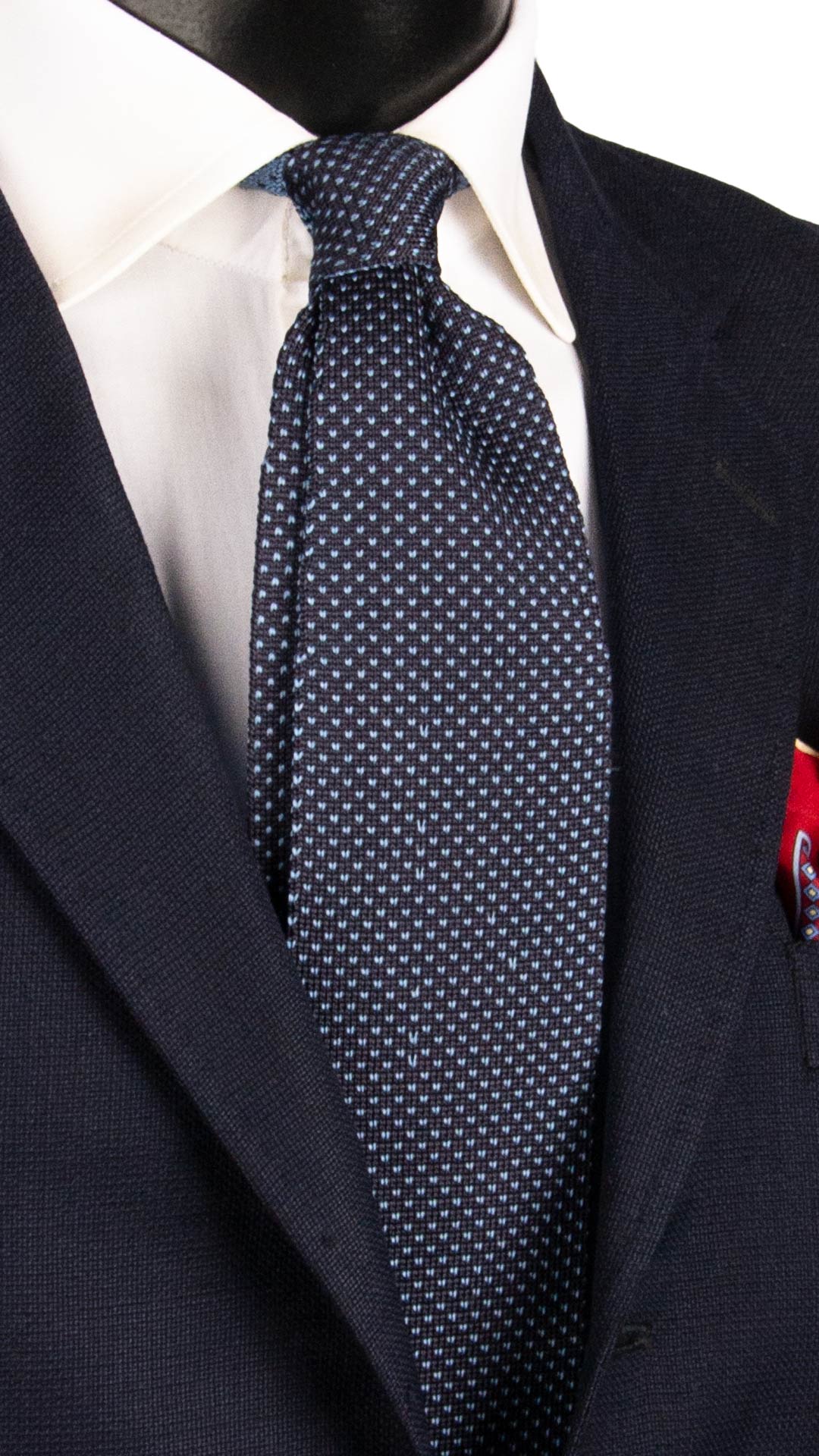 Cravatta Tricot in Maglia Double Face di Cotone Blu Fantasia Celeste TRI805 Graffeo Cravatte Made in Italy