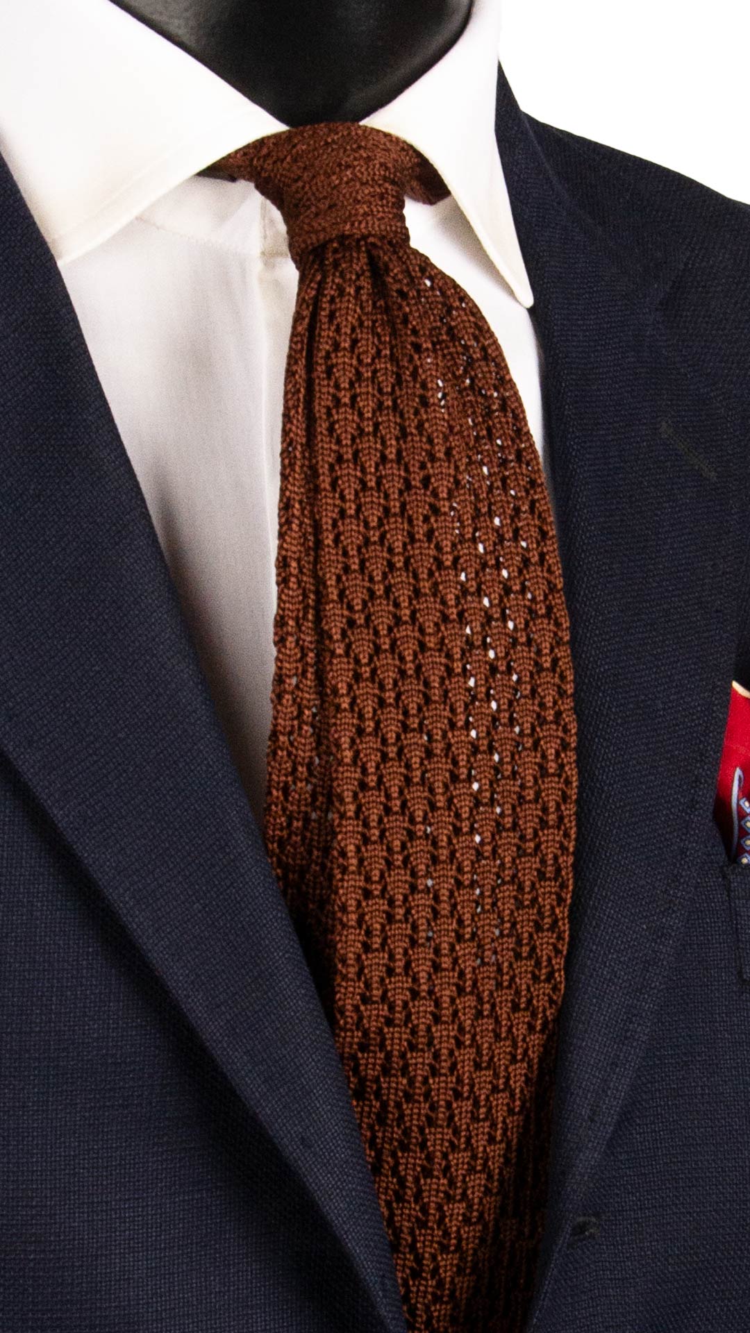 Cravatta Tricot in Maglia Garzata di Seta Marrone Tinta Unita TRI827 Graffeo Cravatte Made in Italy