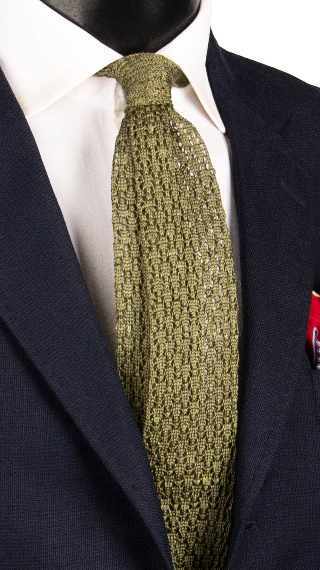 Cravatta Tricot in Maglia Garzata di Seta Verde Oliva Tinta Unita TRI815 Graffeo Cravatte Made in Italy