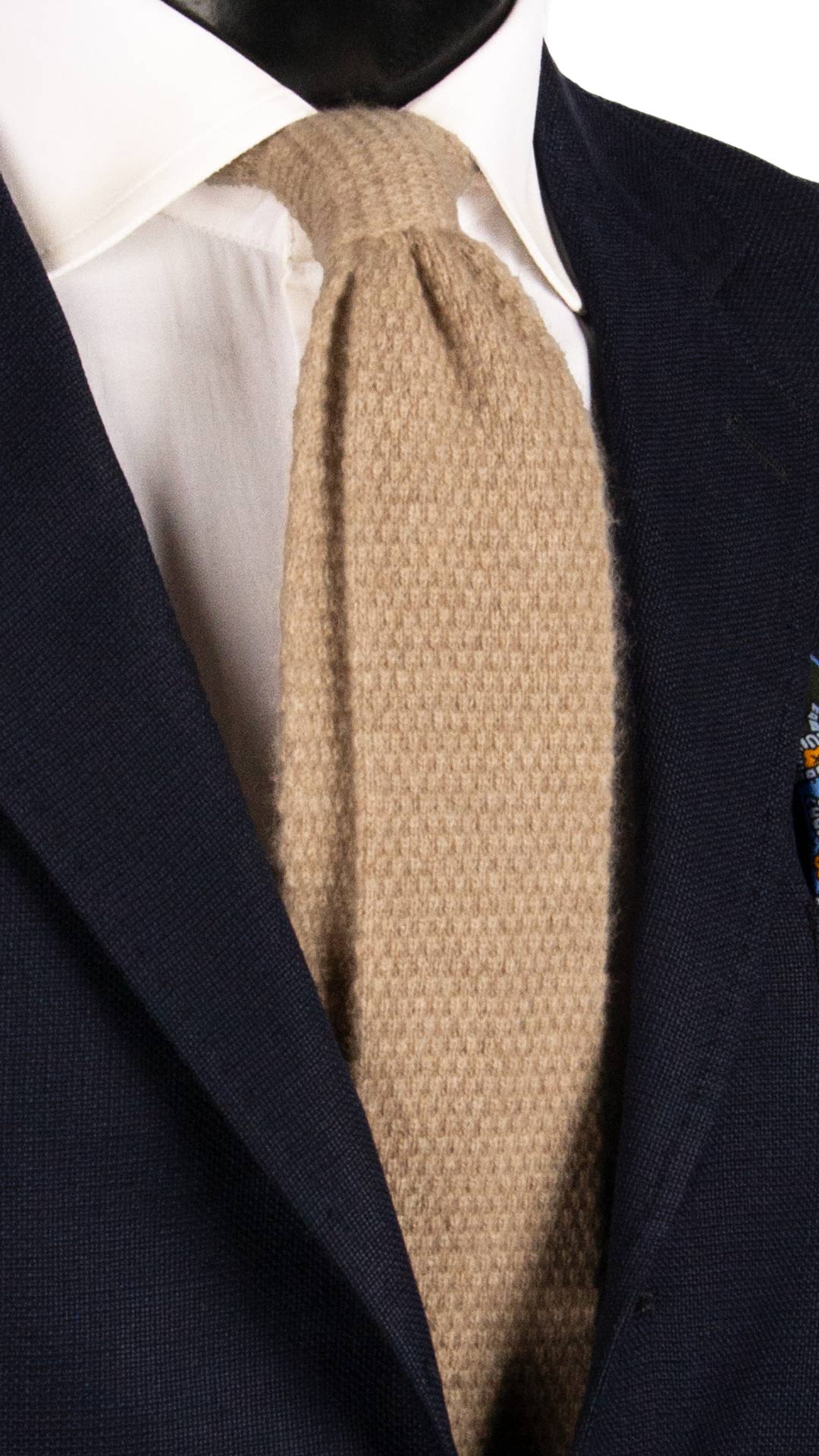 Cravatta Tricot in Maglia di Cashmere Beige Tinta Unita TRI490 Made in Italy Graffeo Cravatte