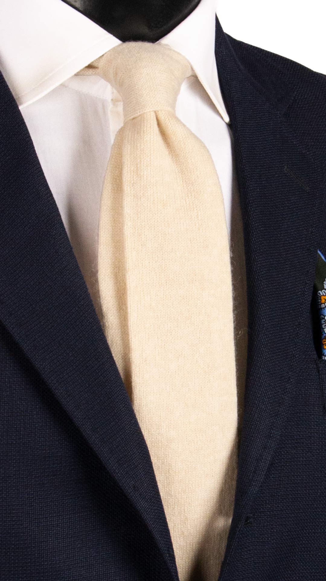 Cravatta Tricot in Maglia di Cashmere Bianco Panna Tinta Unita TRI509 Made in Italy Graffeo Cravatte