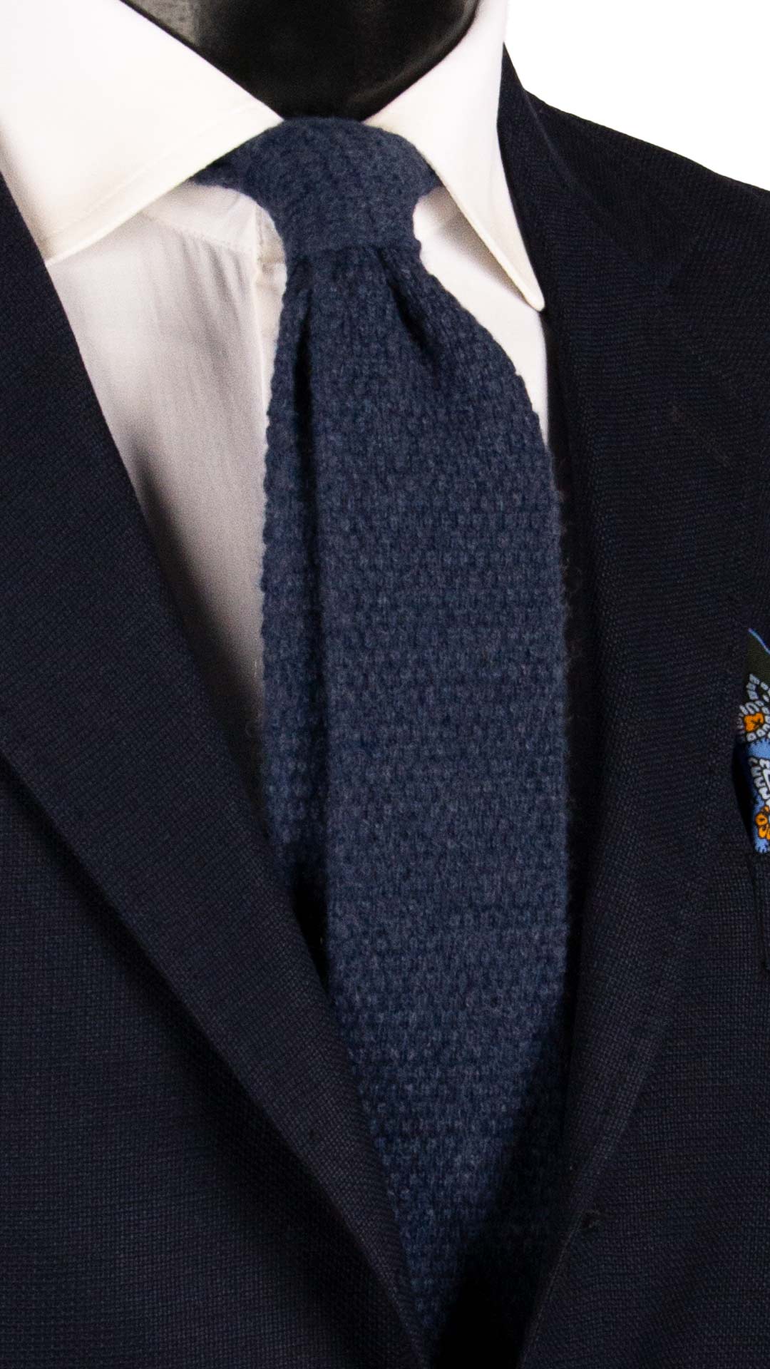 Cravatta Tricot in Maglia di Cashmere Blu Navy Tinta Unita TRI459 Made in Italy Graffeo Cravatte