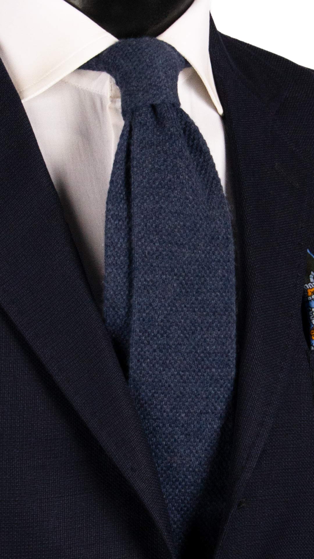 Cravatta Tricot in Maglia di Cashmere Blu Navy Tinta Unita TRI500 Made in Italy Graffeo Cravatte