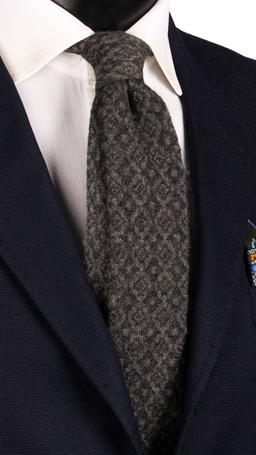 Cravatta Tricot in Maglia di Cashmere Grigia Fantasia Tono su Tono TRI537 Made in Italy Graffeo Cravatte
