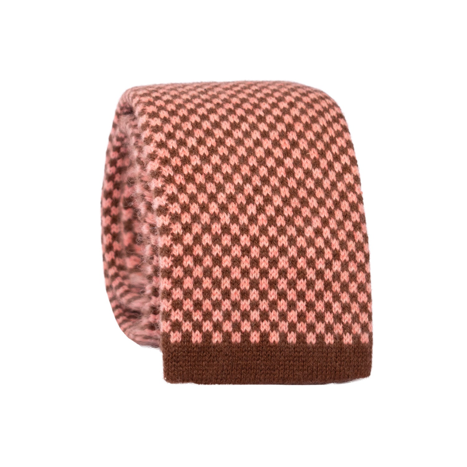 Cravatta Tricot in Maglia di Cashmere Marrone Fantasia Rosa TRI514 Made in Italy Graffeo Cravatte Rotolo