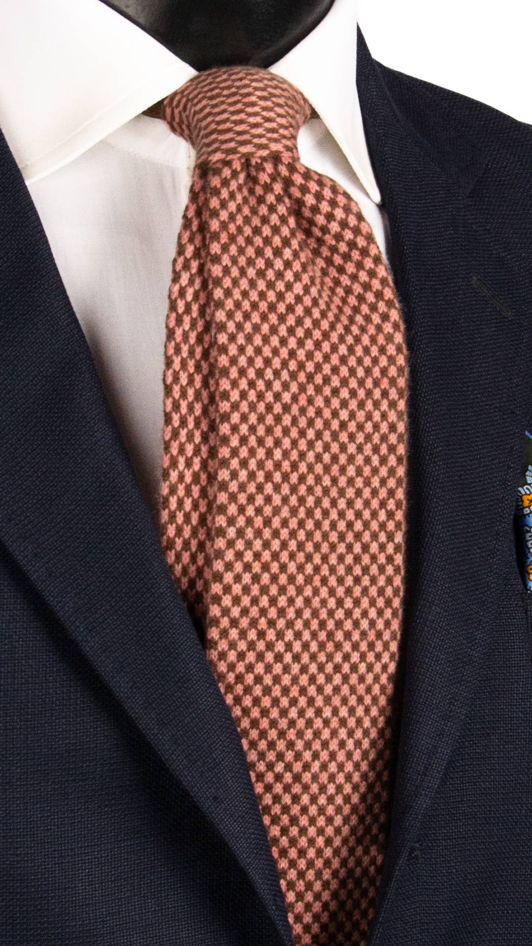 Cravatta Tricot in Maglia di Cashmere Marrone Fantasia Rosa TRI514 Made in Italy Graffeo Cravatte