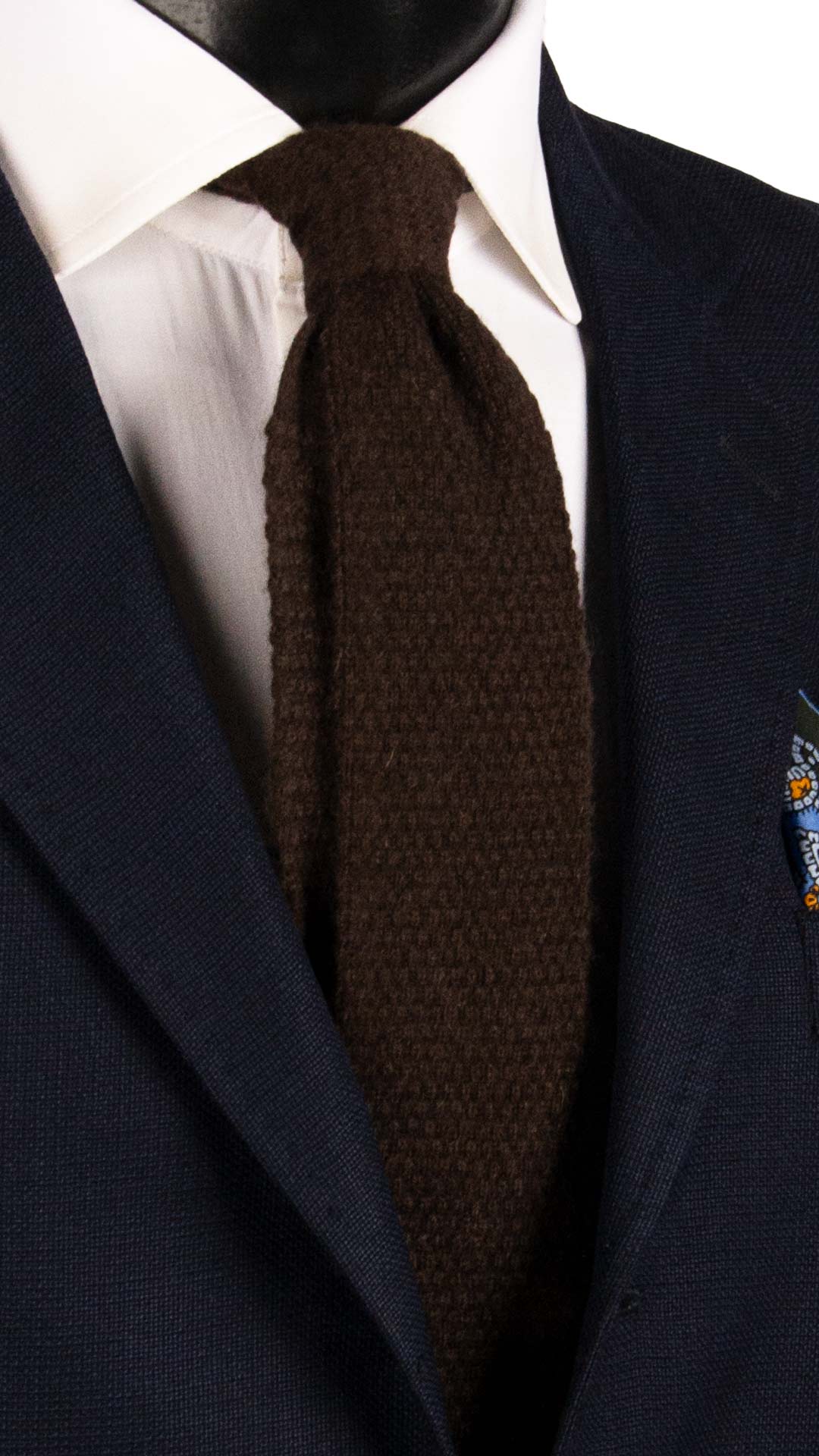 Cravatta Tricot in Maglia di Cashmere Marrone Scuro Tinta Unita TRI458 Made in Italy Graffeo Cravatte