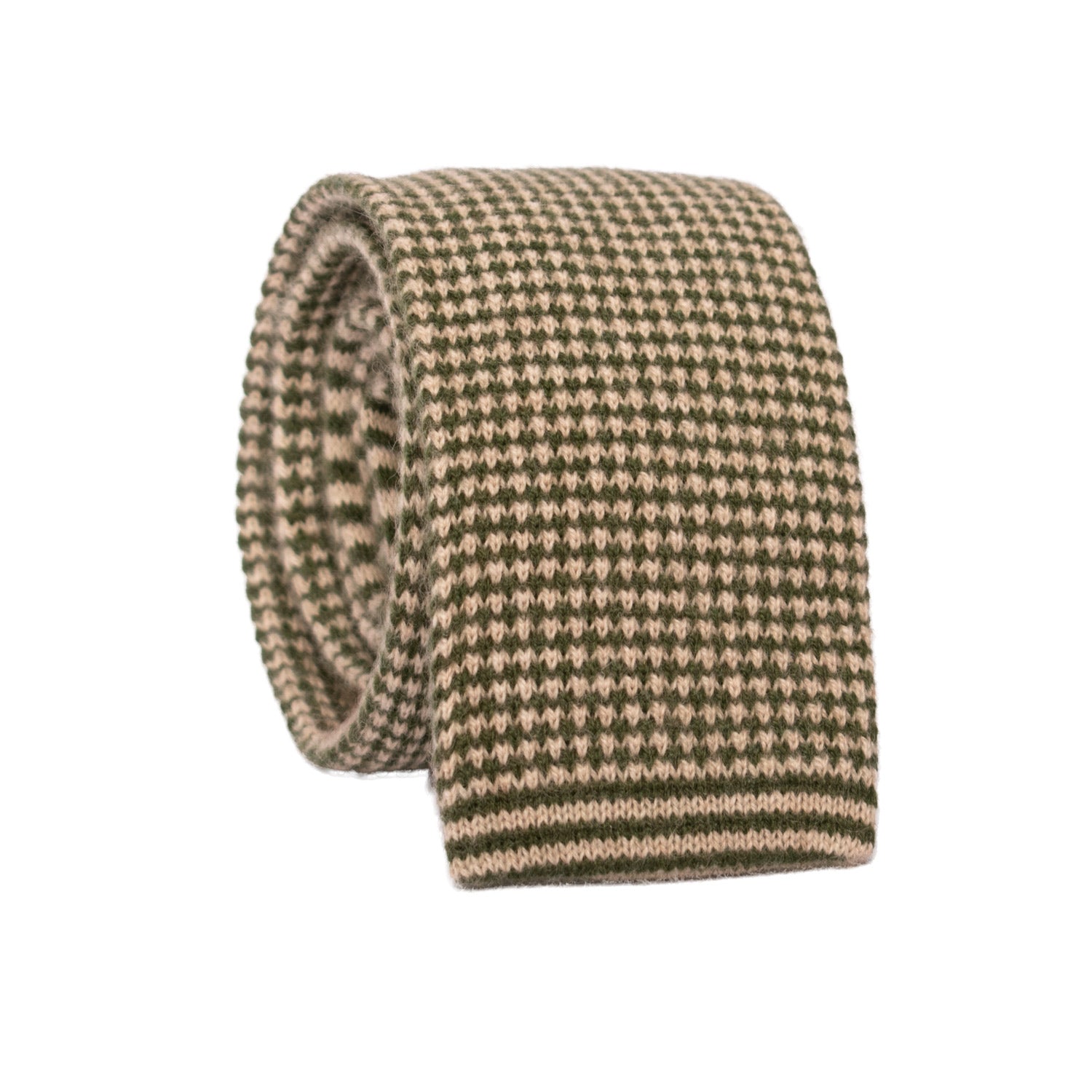Cravatta Tricot in Maglia di Cashmere Verde Beige Fantasia TRI493 Made in Italy Graffeo Cravatte Rotolo