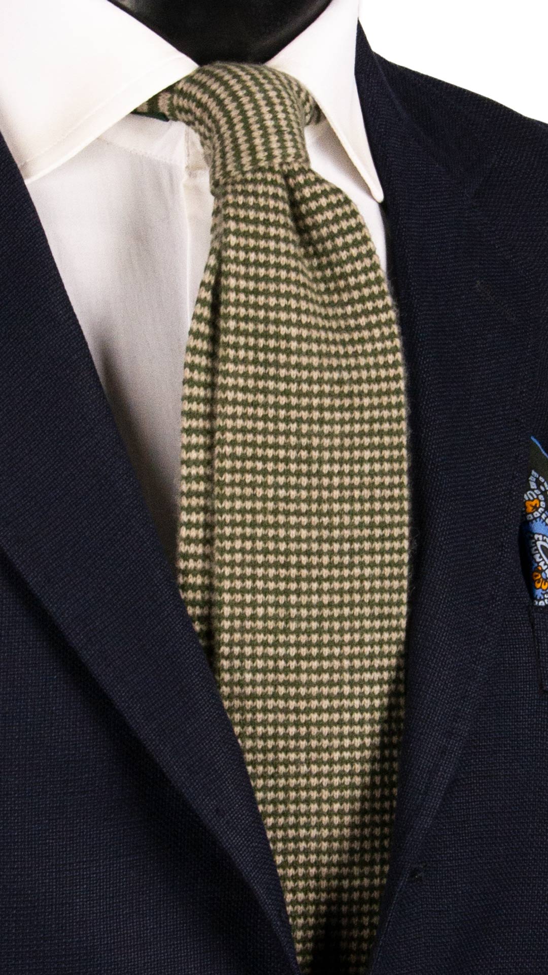 Cravatta Tricot in Maglia di Cashmere Verde Beige Fantasia TRI493 Made in Italy Graffeo Cravatte