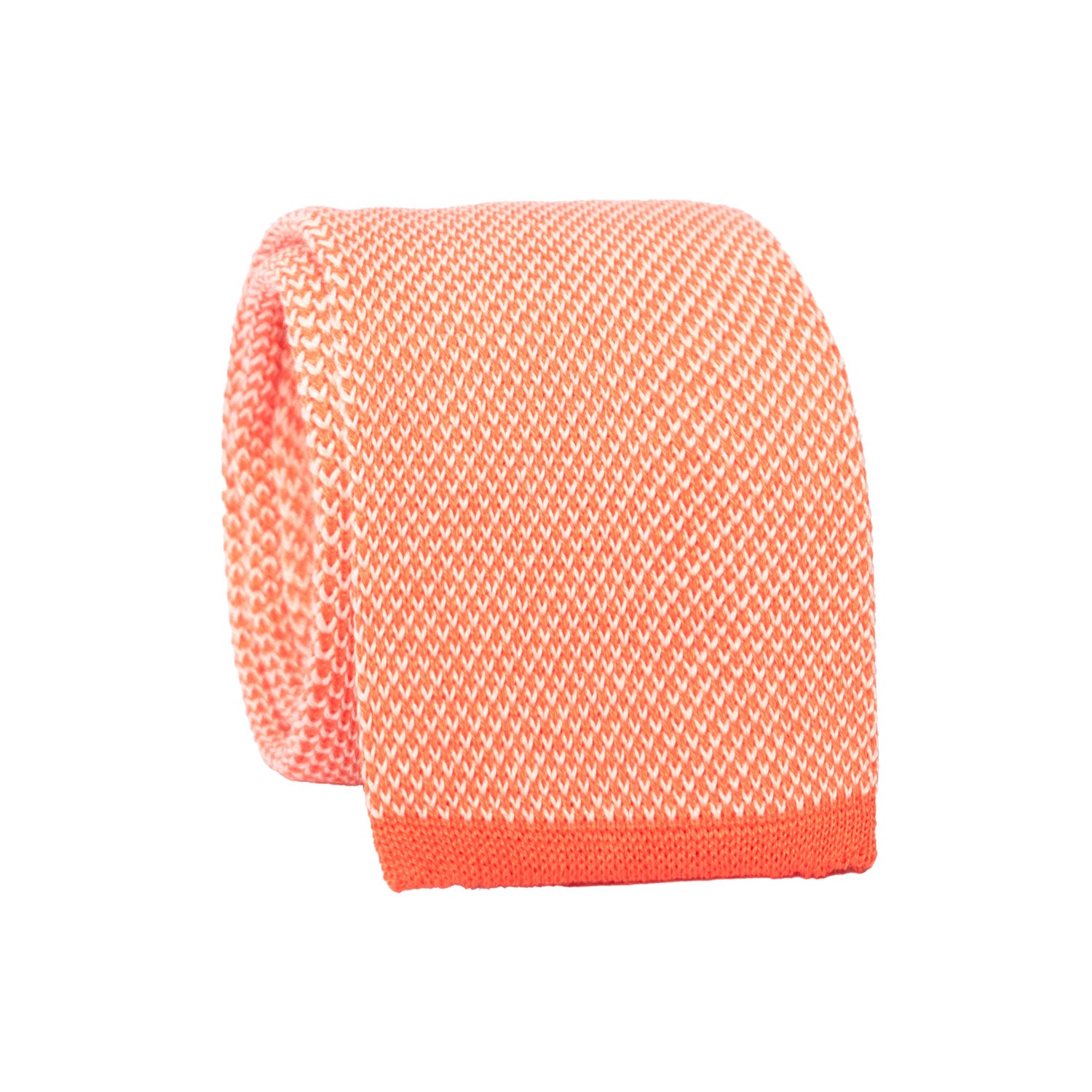 Cravatta Tricot in Maglia di Cotone Arancione Chiaro Fantasia Bianca TRI701 Graffeo Cravatte Made in Italy Rotolo