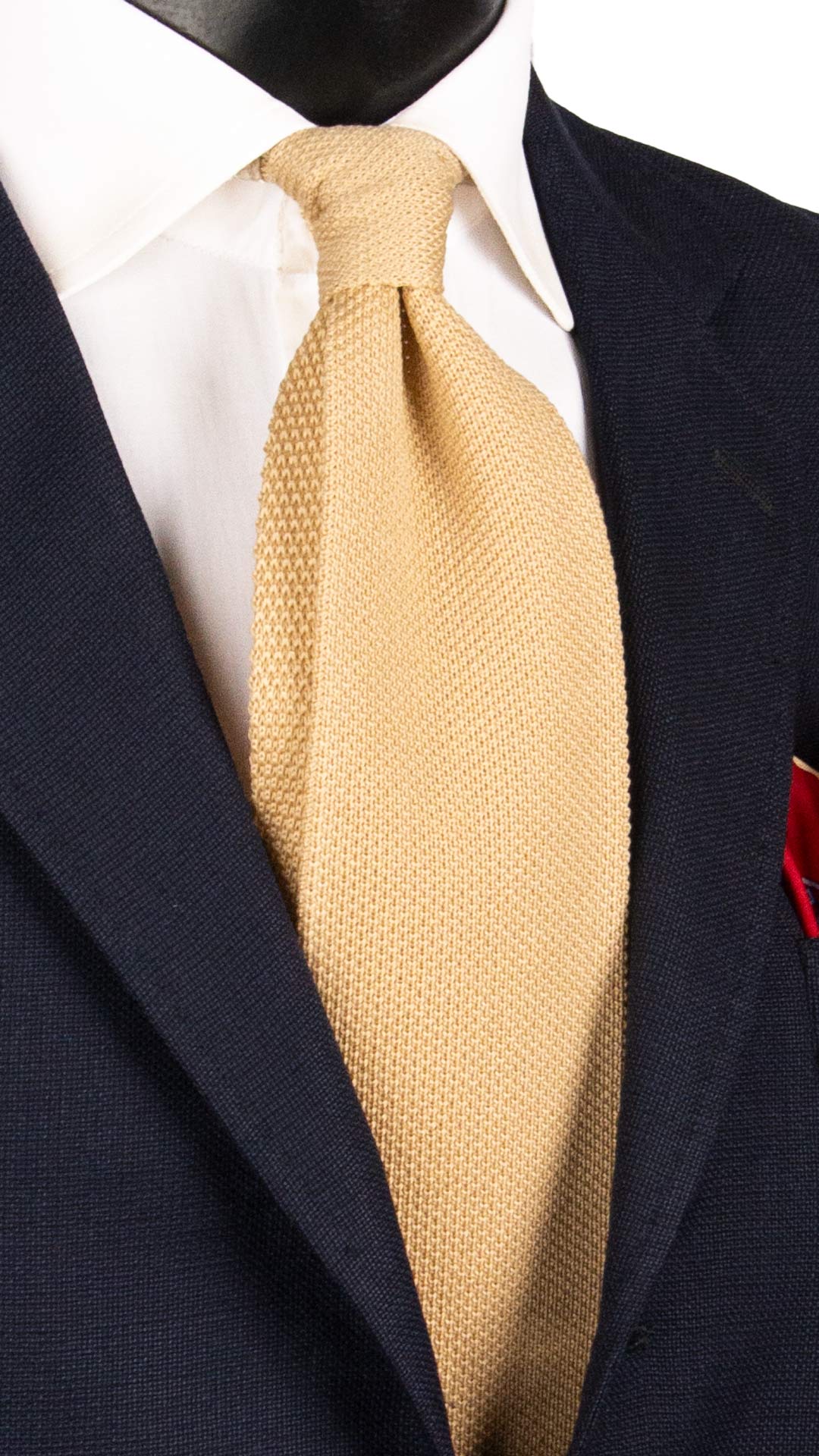 Cravatta Tricot in Maglia di Cotone Beige Chiaro Tinta Unita TRI662 Graffeo Cravatte Made in Italy