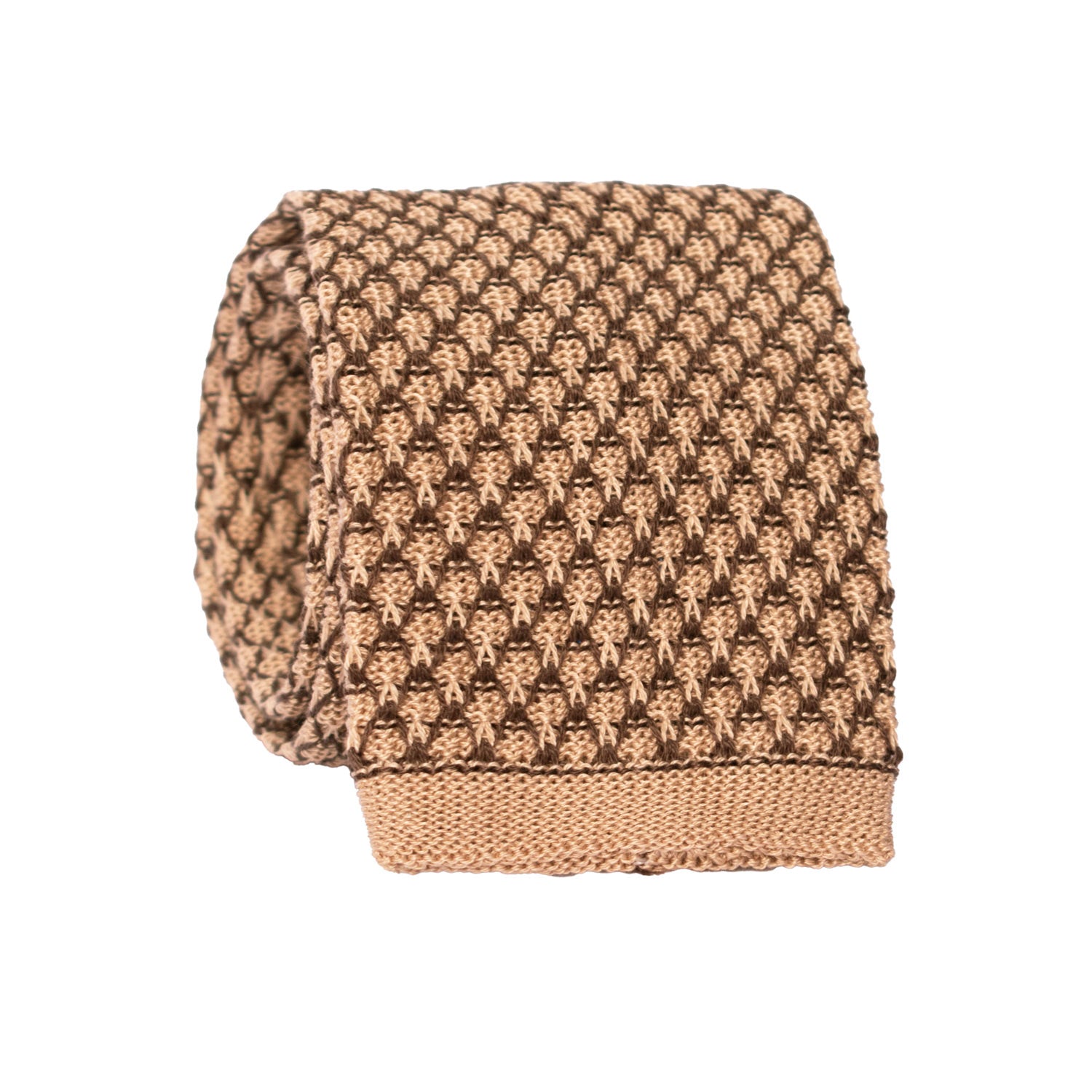Cravatta Tricot in Maglia di Beige Fantasia Marrone TRI796 Graffeo Cravatte Made in Italy Rotolo