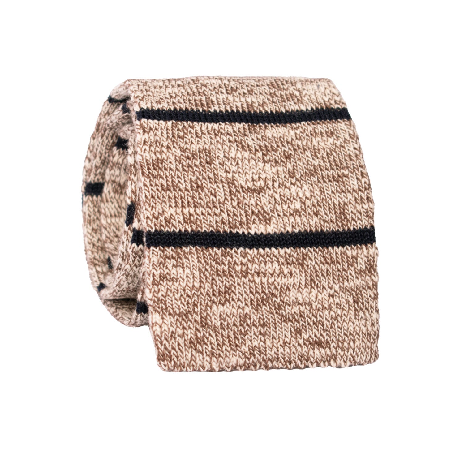 Cravatta Tricot in Maglia di Cotone Beige Marrone Con Righe Blu TRI754 Graffeo Cravatte Made in Italy Rotolo