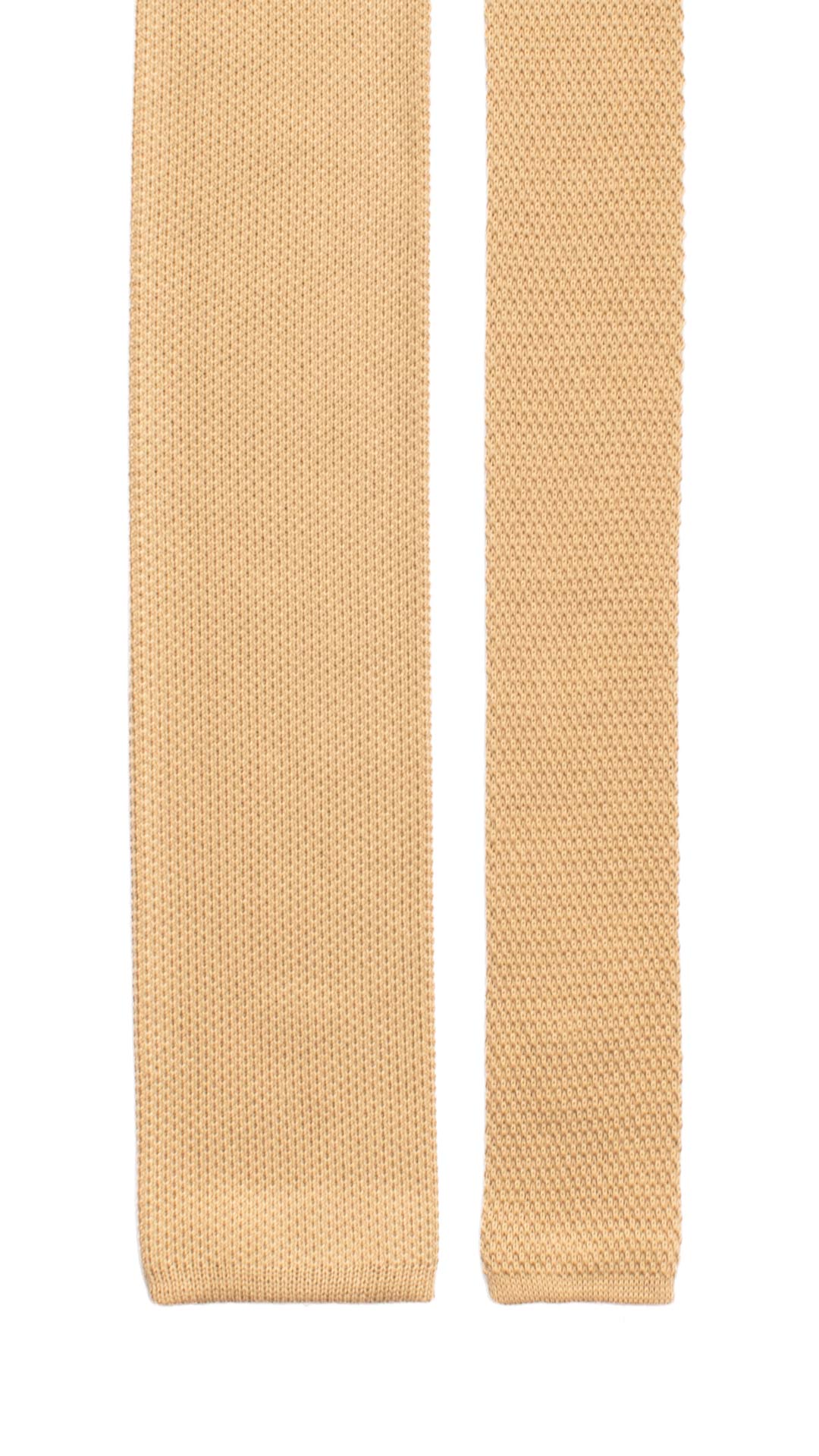 Cravatta Tricot in Maglia di Cotone Beige Scuro Tinta Unita TRI665 Graffeo Cravatte Made in Italy Pala