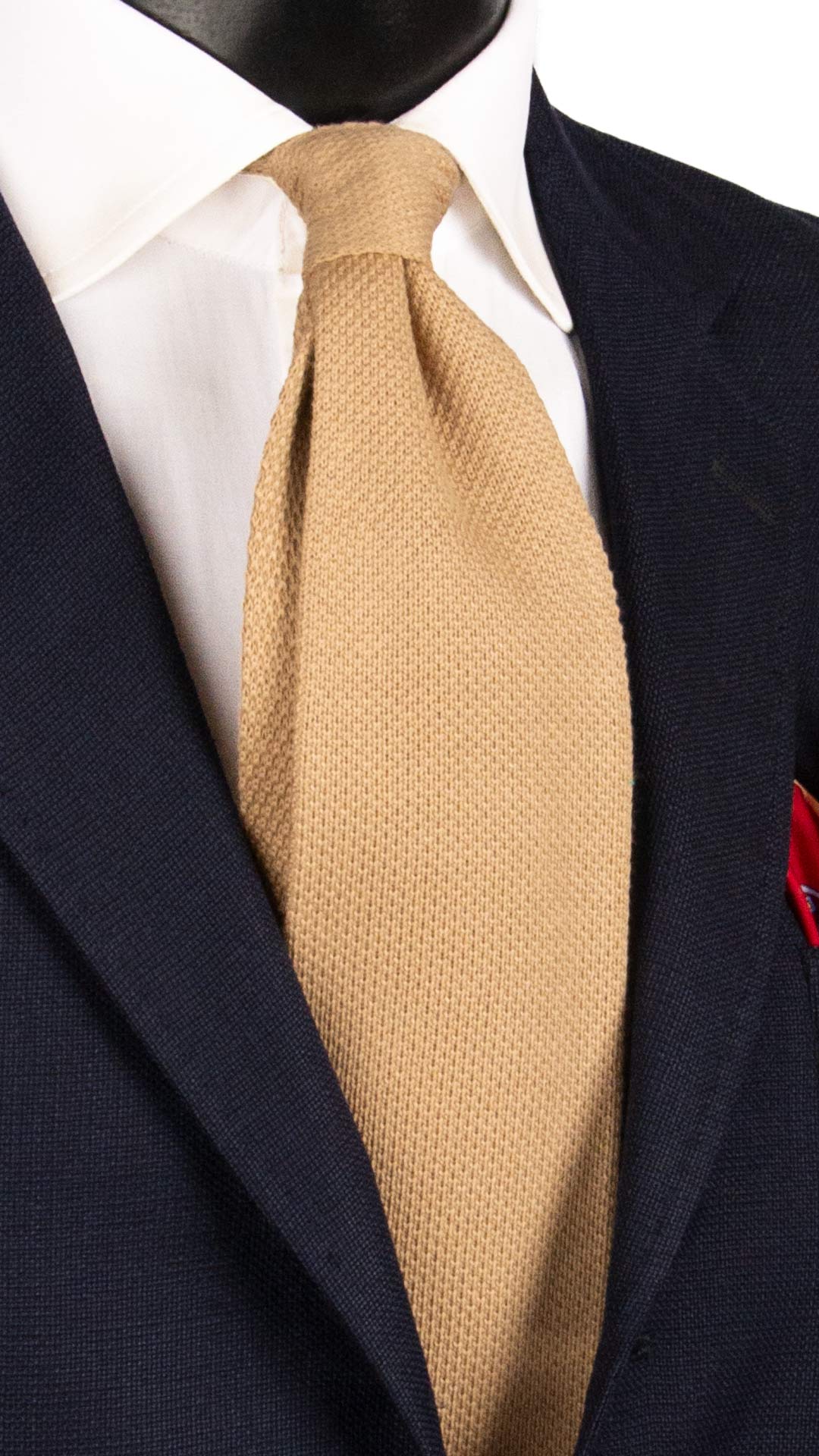 Cravatta Tricot in Maglia di Cotone Beige Scuro Tinta Unita TRI665 Graffeo Cravatte Made in Italy