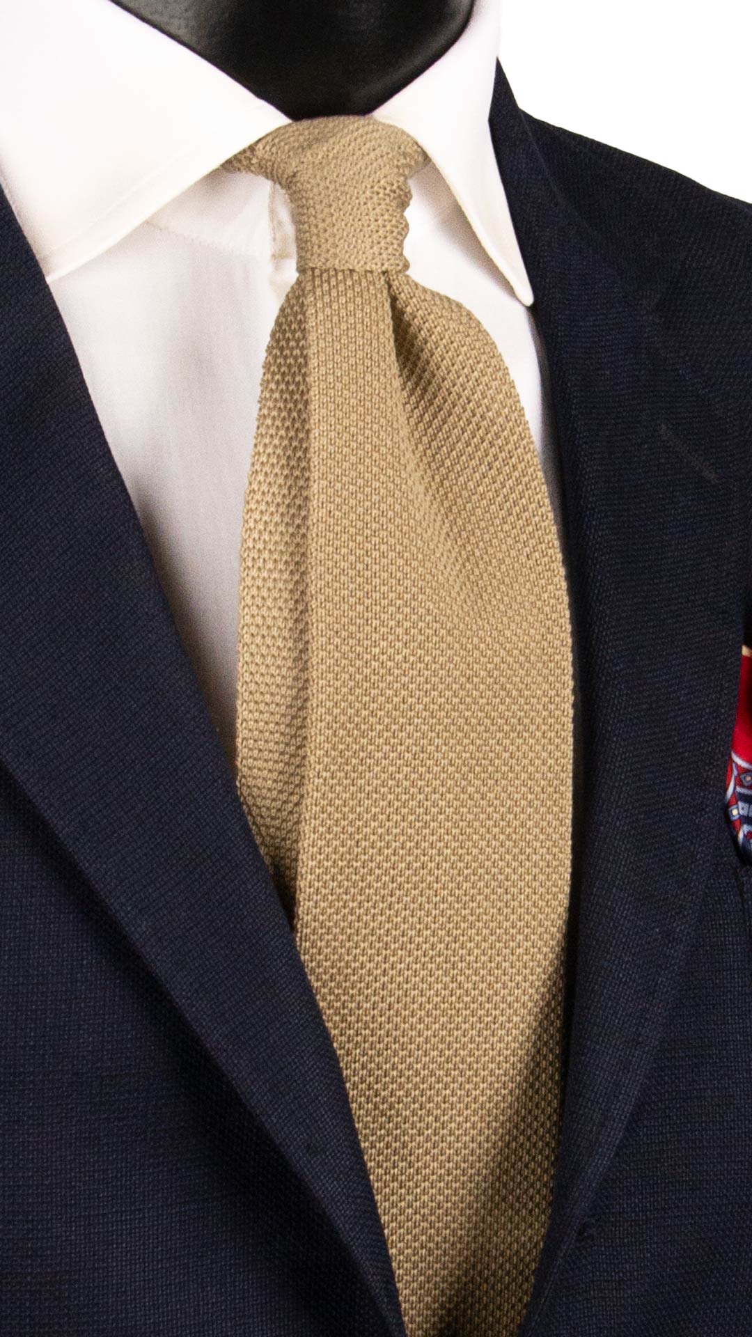 Cravatta Tricot in Maglia di Cotone Beige Tinta Unita TRI696 Graffeo Cravatte Made in Italy