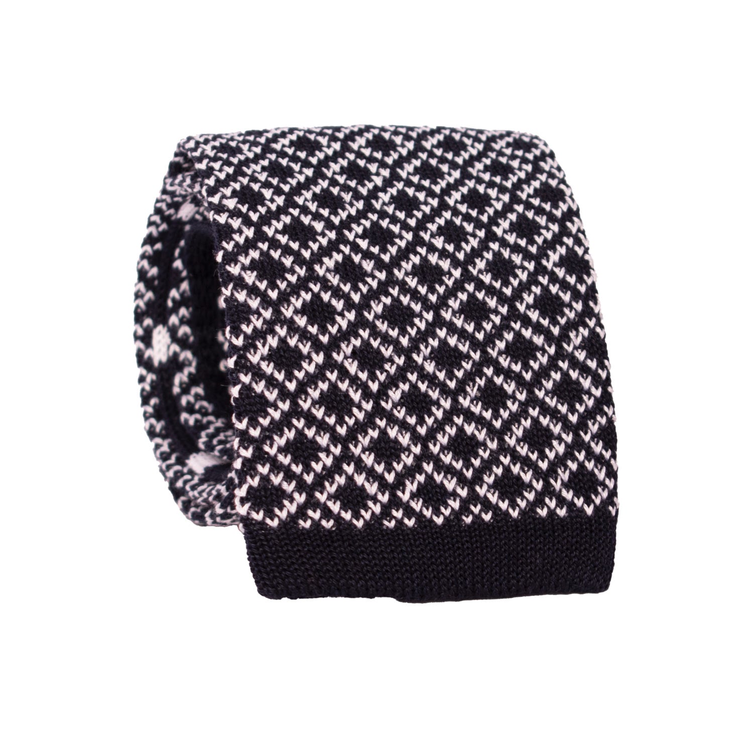 Cravatta Tricot in Maglia di Cotone Blu Fantasia Bianca Pala Piccola in Contrasto TRI763 Graffeo Cravatte Made in Italy Rotolo