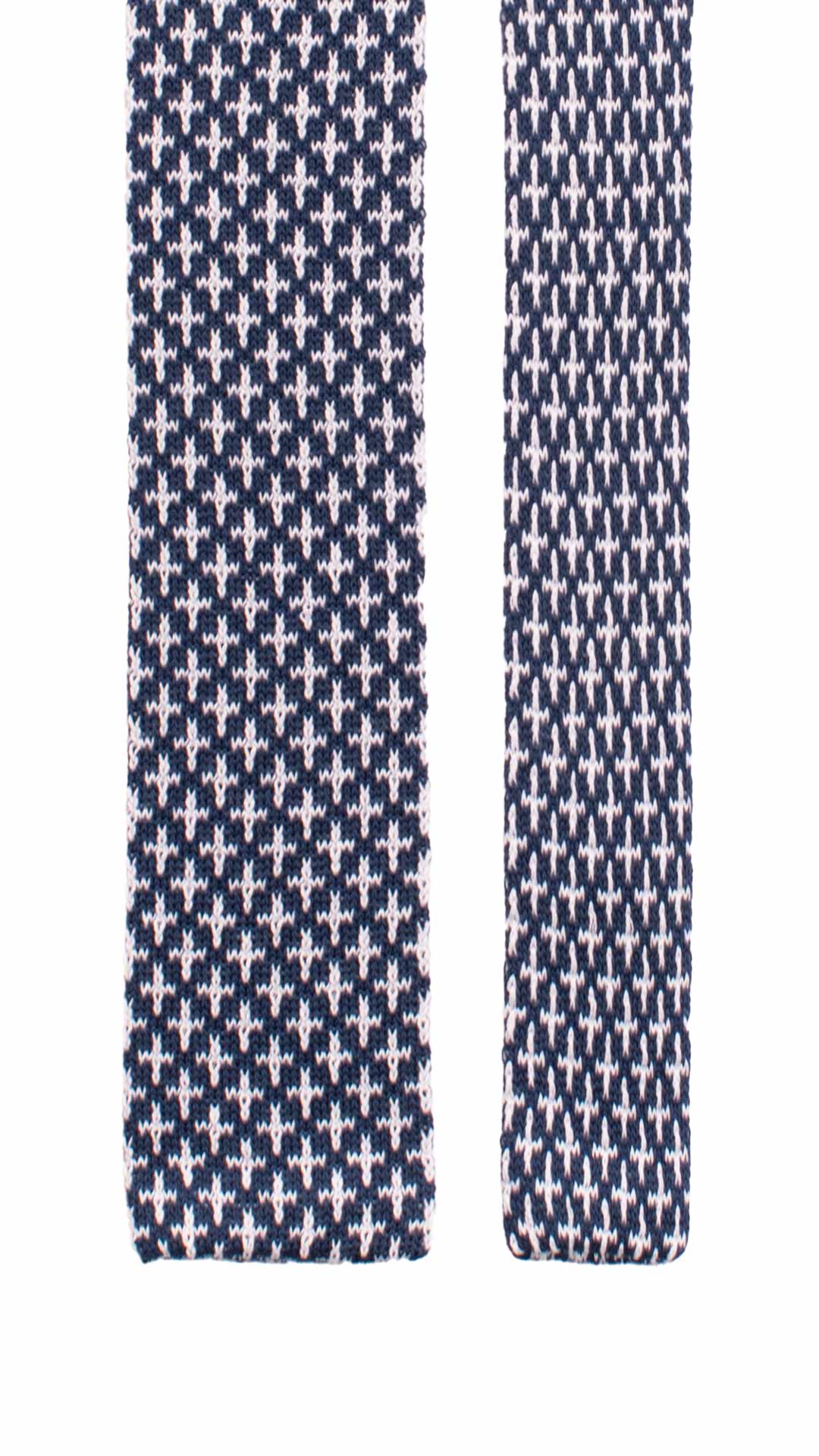 Cravatta Tricot in Maglia di Cotone Blu Fantasia Bianca TRI780 Graffeo Cravatte Made in Italy Pala
