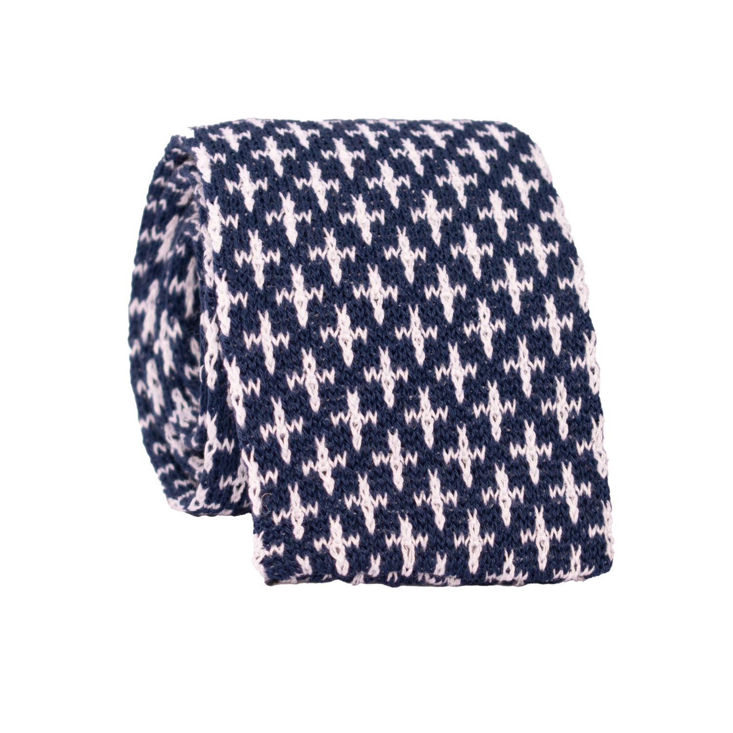 Cravatta Tricot in Maglia di Cotone Blu Fantasia Bianca TRI780 Graffeo Cravatte Made in Italy Rotolo