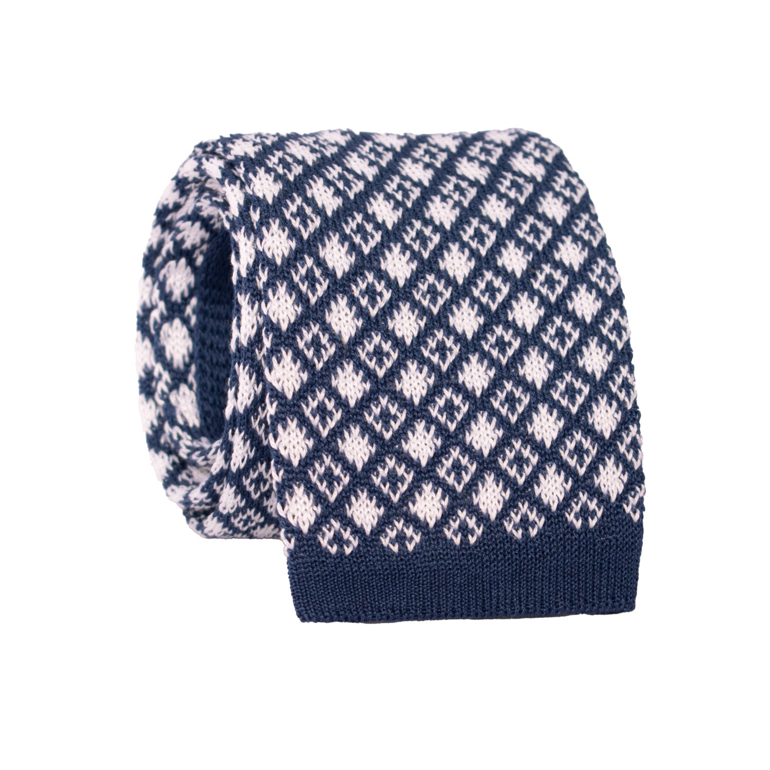 Cravatta Tricot in Maglia di Cotone Blu Fantasia Bianca TRI786 Graffeo Cravatte Made in Italy Rotolo