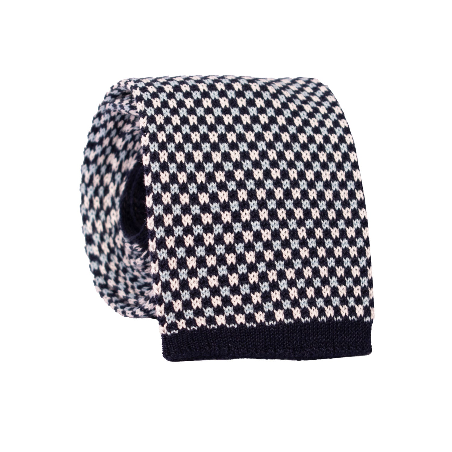 Cravatta Tricot in Maglia di Cotone Blu Fantasia Celeste Bianca TRI760 Graffeo Cravatte Made in Italy Rotolo