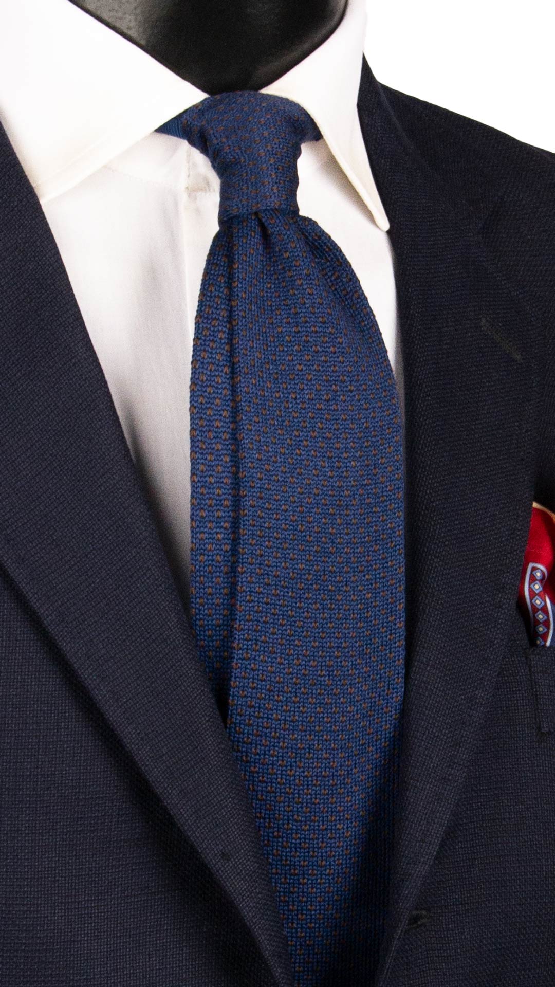 Cravatta Tricot in Maglia di Cotone Blu Fantasia Marrone TRI761 Graffeo Cravatte Made in Italy