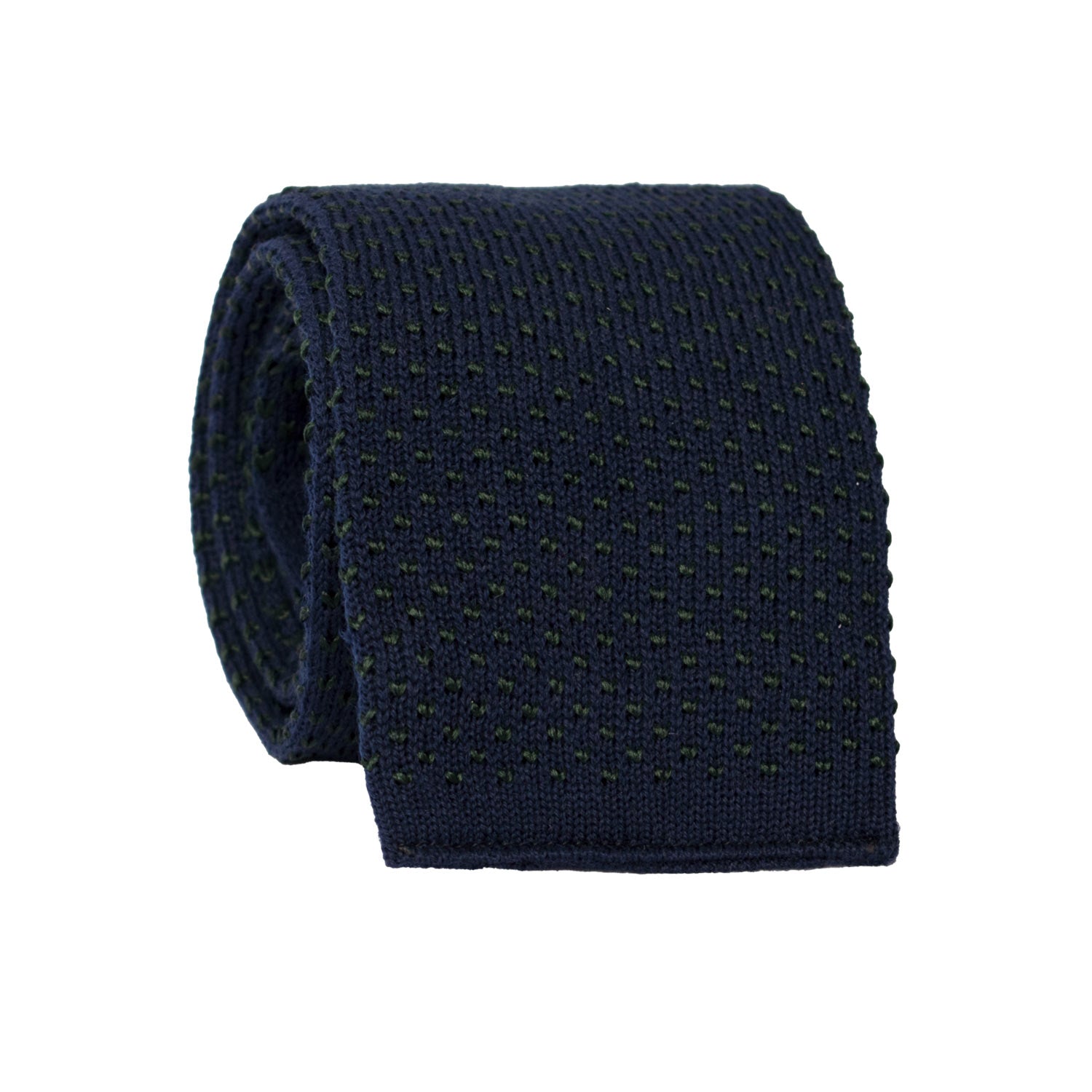 Cravatta Tricot in Maglia di Cotone Blu Fantasia Verde TRI768 Graffeo Cravatte Made in Italy Rotolo