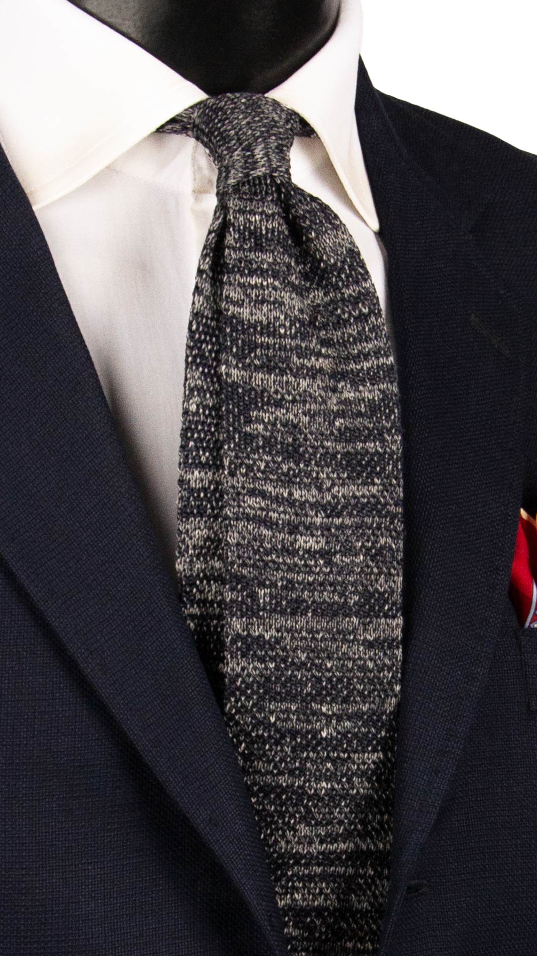 Cravatta Tricot in Maglia di Cotone Blu Grigia Fantasia TRI882 Graffeo Cravatte Made in Italy