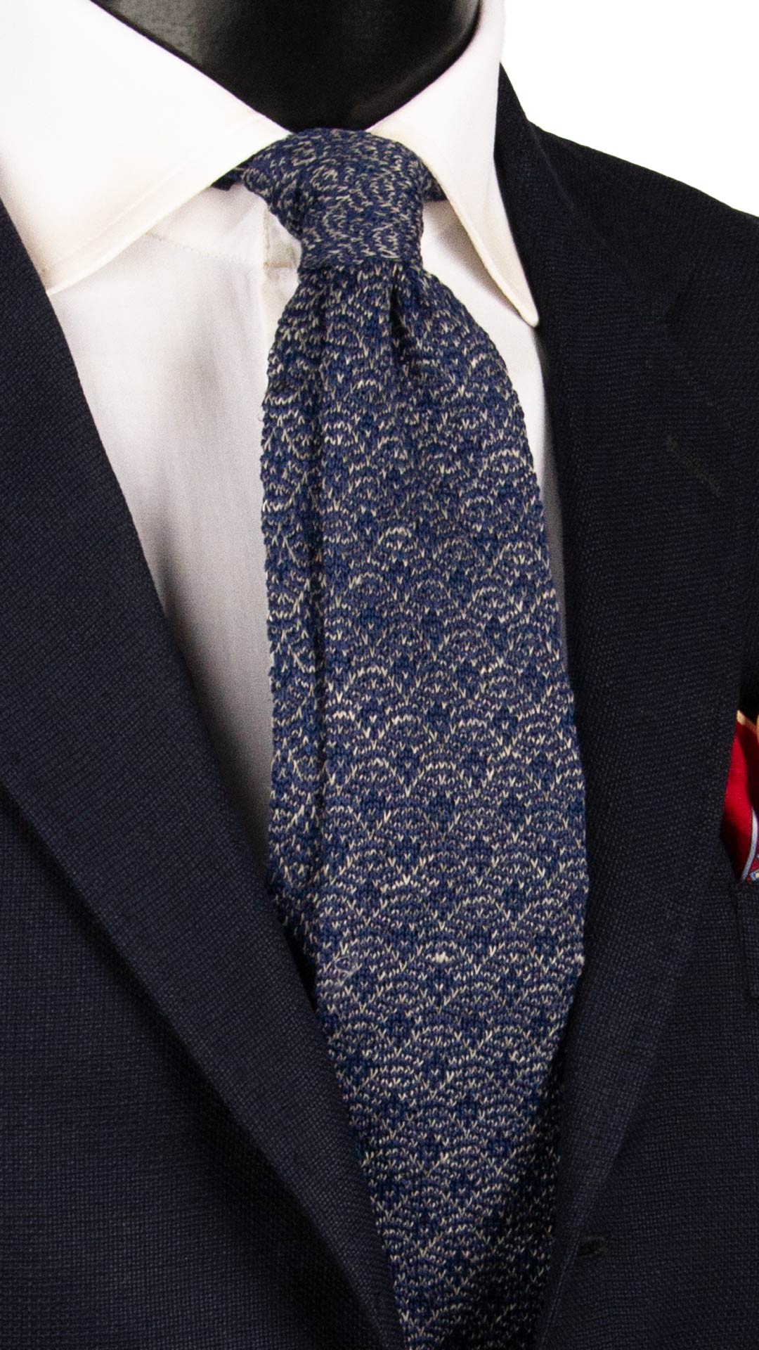 Cravatta Tricot in Maglia di Cotone Blu Navy Fantasia Grigia TRI880 Graffeo Cravatte Made in Italy