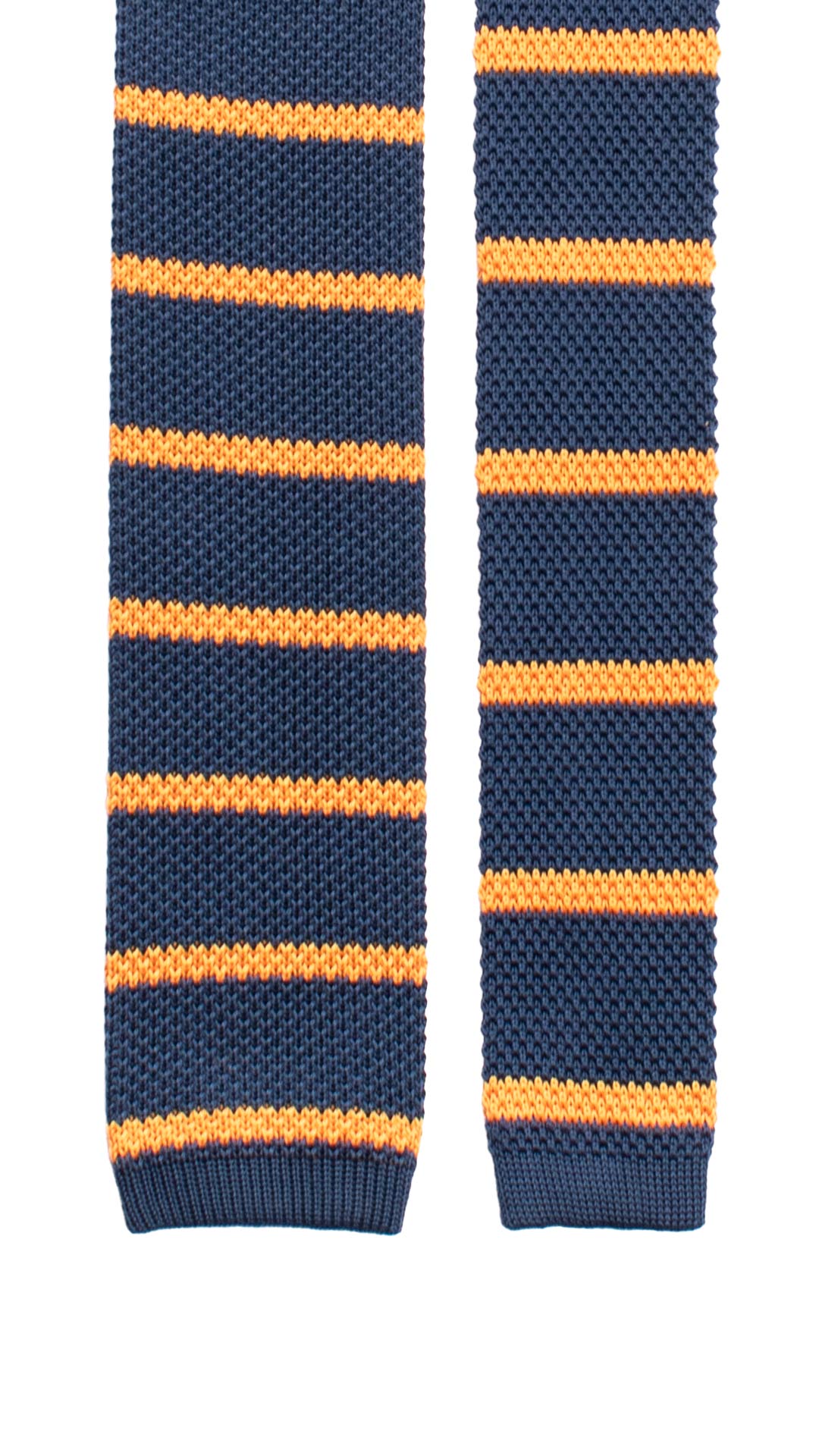 Cravatta Tricot in Maglia di Cotone Blu Navy con Righe Arancione TRI858 Graffeo Cravatte Made in Italy Pala