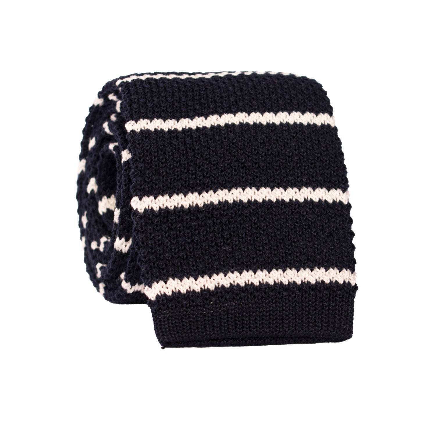 Cravatta Tricot in Maglia di Cotone Blu con Righe Bianche TRI775 Graffeo Cravatte Made in Italy Rotolo